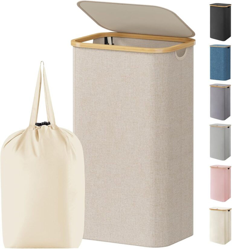 Lifewit 105L Large Laundry Basket with Lid, Removable Bags, Beige