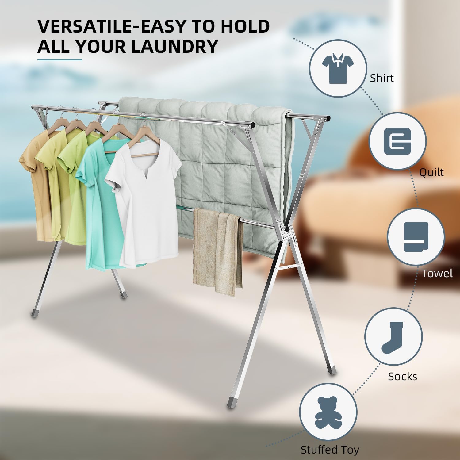 95" Clothes Drying Rack,Laundry Drying Rack Clothing for Indoor Outdoor - Image 3