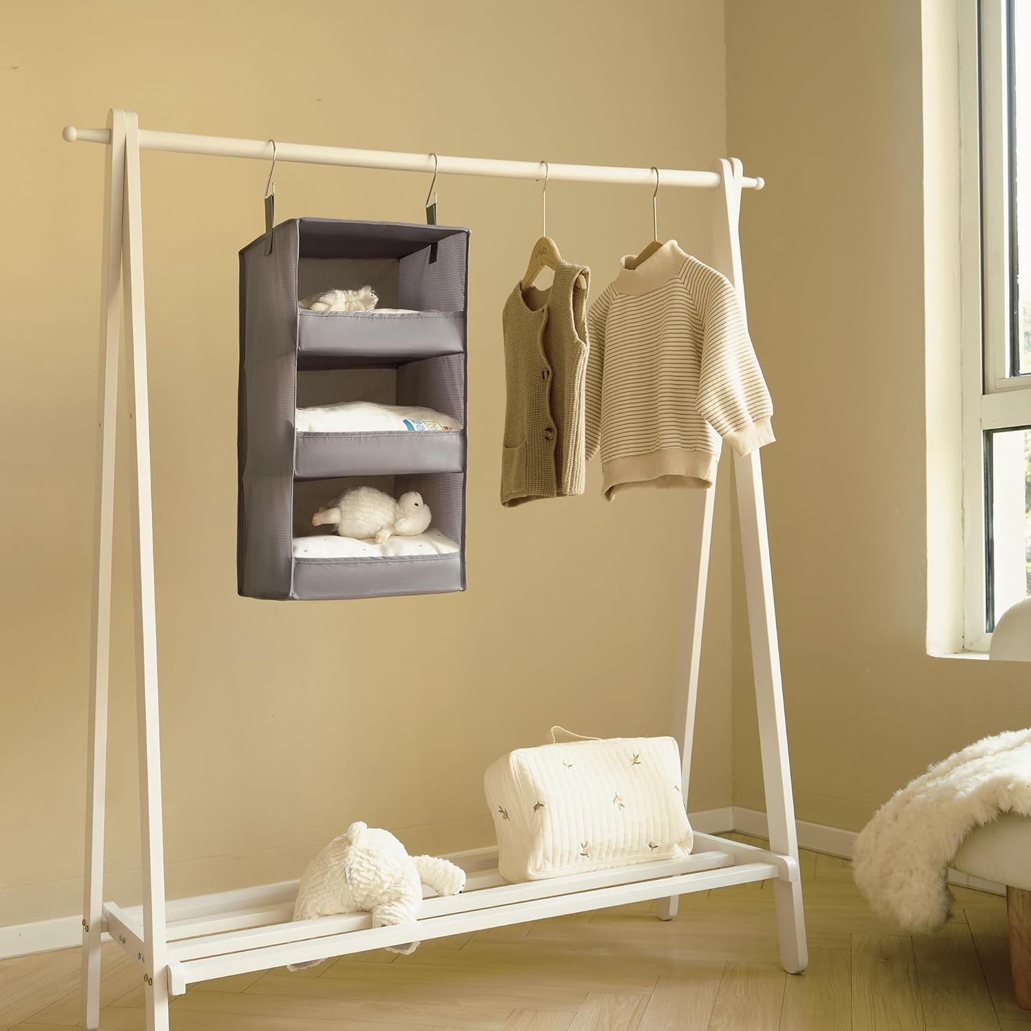 GRANNY SAYS 3-Shelf Hanging Closet Organizer, Foldable Storage, Gray - Image 6