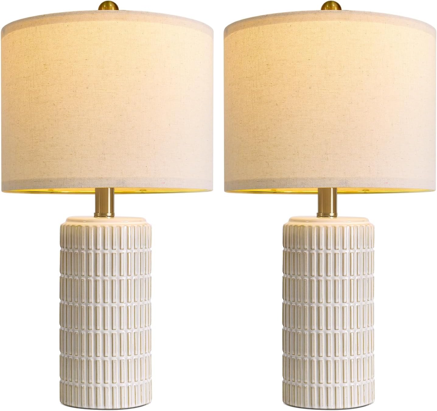 PoKat 20.75" Small Modern Ceramic Table Lamps Set of 2 for Bedroom, White - Image 9