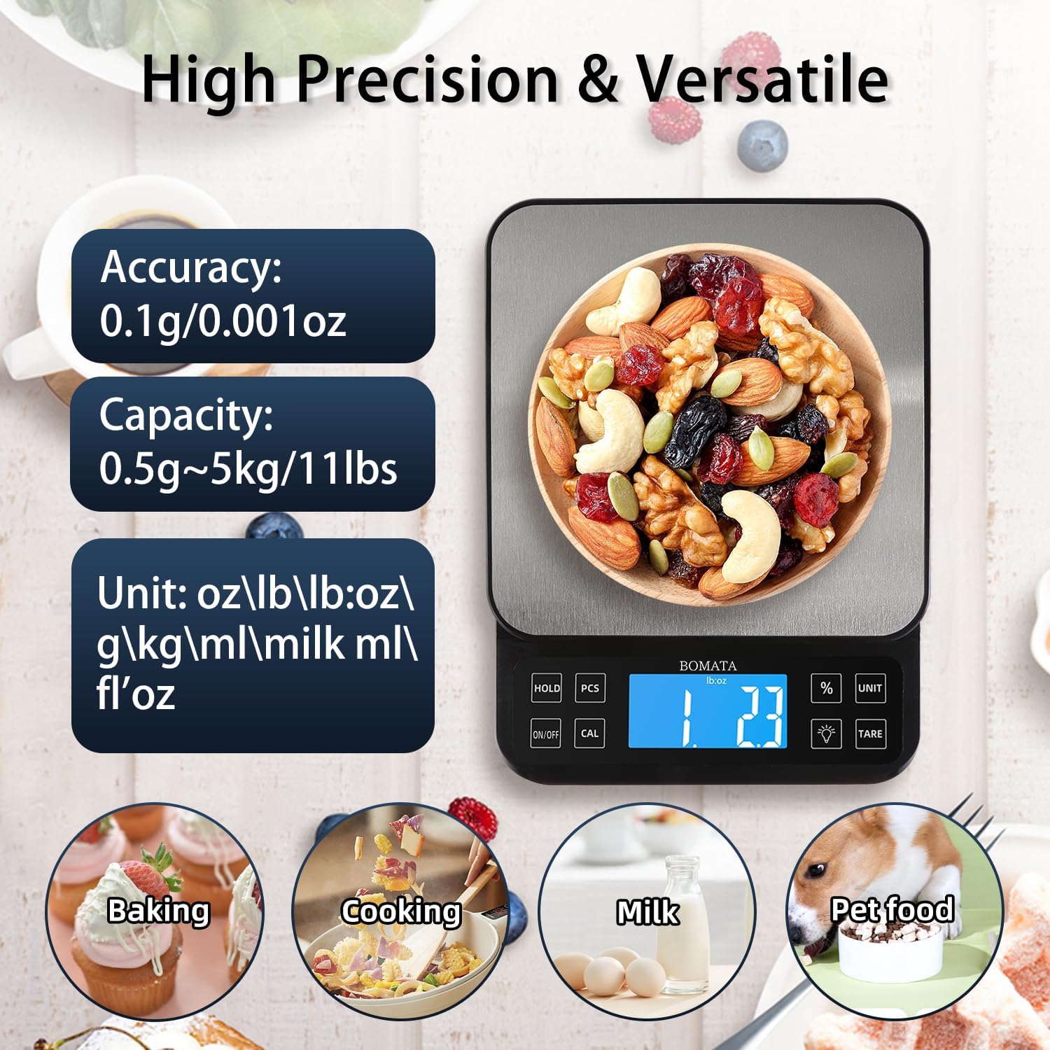 BOMATA Large Kitchen Scale 0.1g/0.001oz High Precision, 11lb Bakery Scale - Image 3