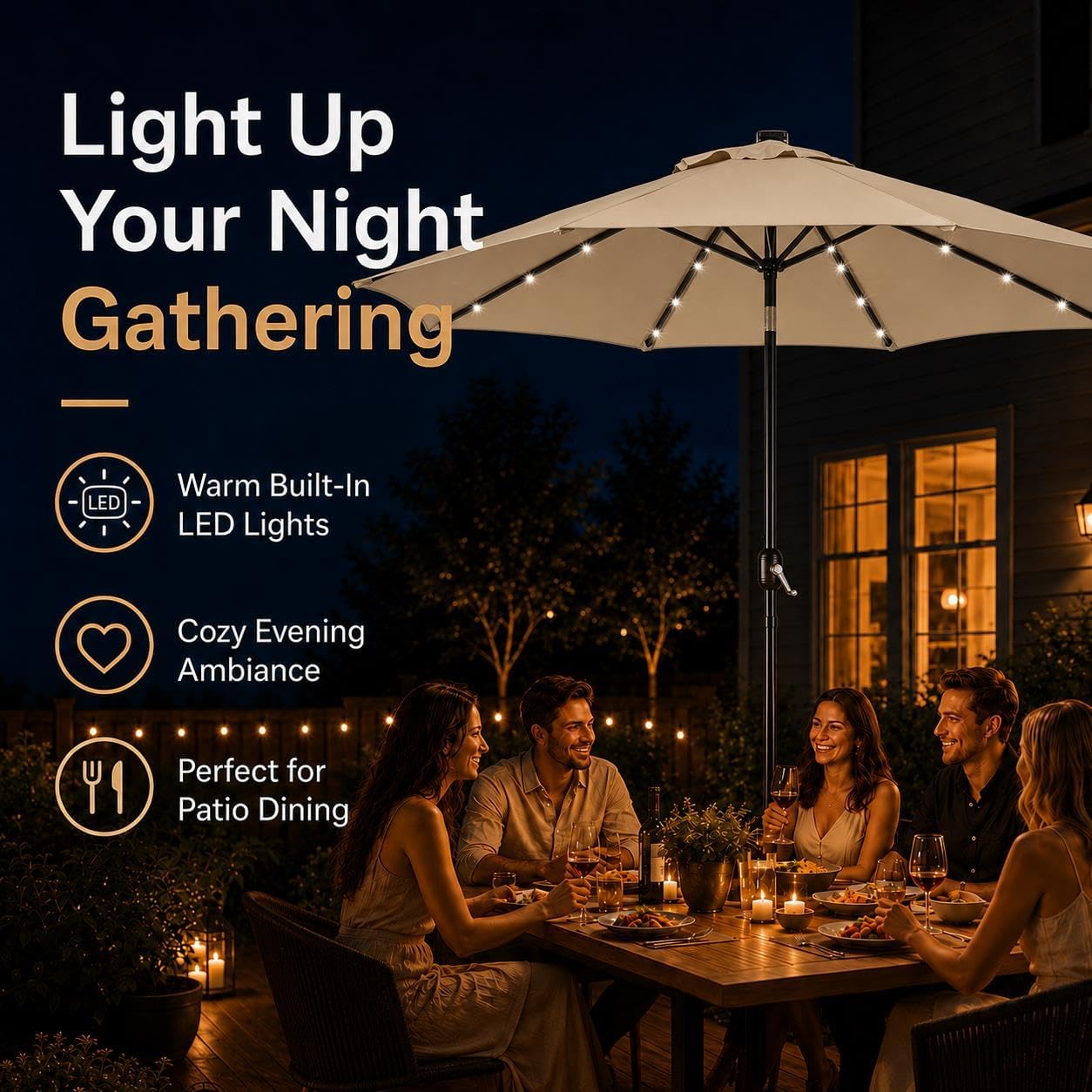 Yaheetech 9FT Solar Patio Umbrella w/Push Button Tilt & Crank, Tan - Image 6