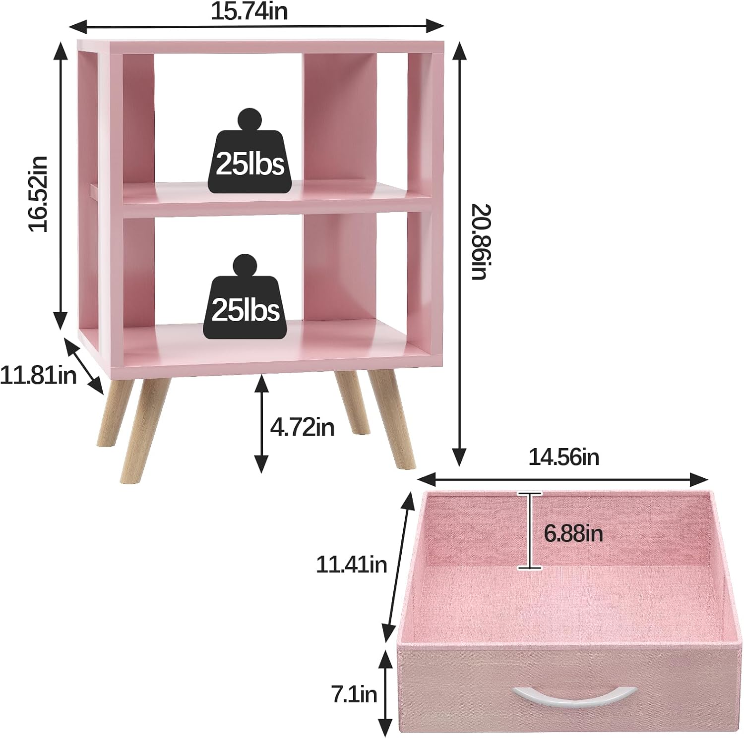 Aenuert Night Stand, Pink Kids Nightstand with Drawer, Nursery Side Table with Open Storage, 2-Tier Modern End Table, Bedside Table for Small Space, Living Room, Bedroom - Image 2
