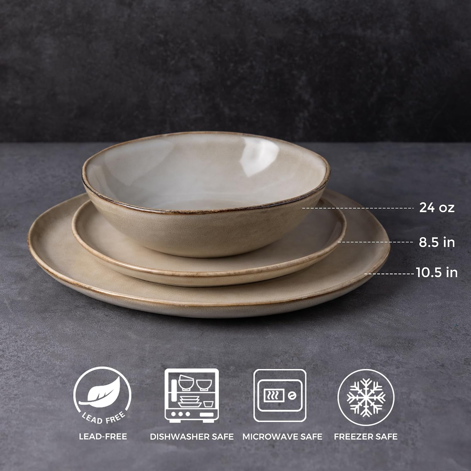 AmorArc Ceramic Dinnerware Sets for 8, 24Pcs Plates and Bowls Sets Dishes - Image 2