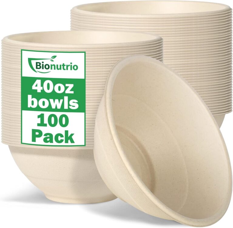 40 oz Large Compostable Paper Bowls, 100 Pack Heavy Duty