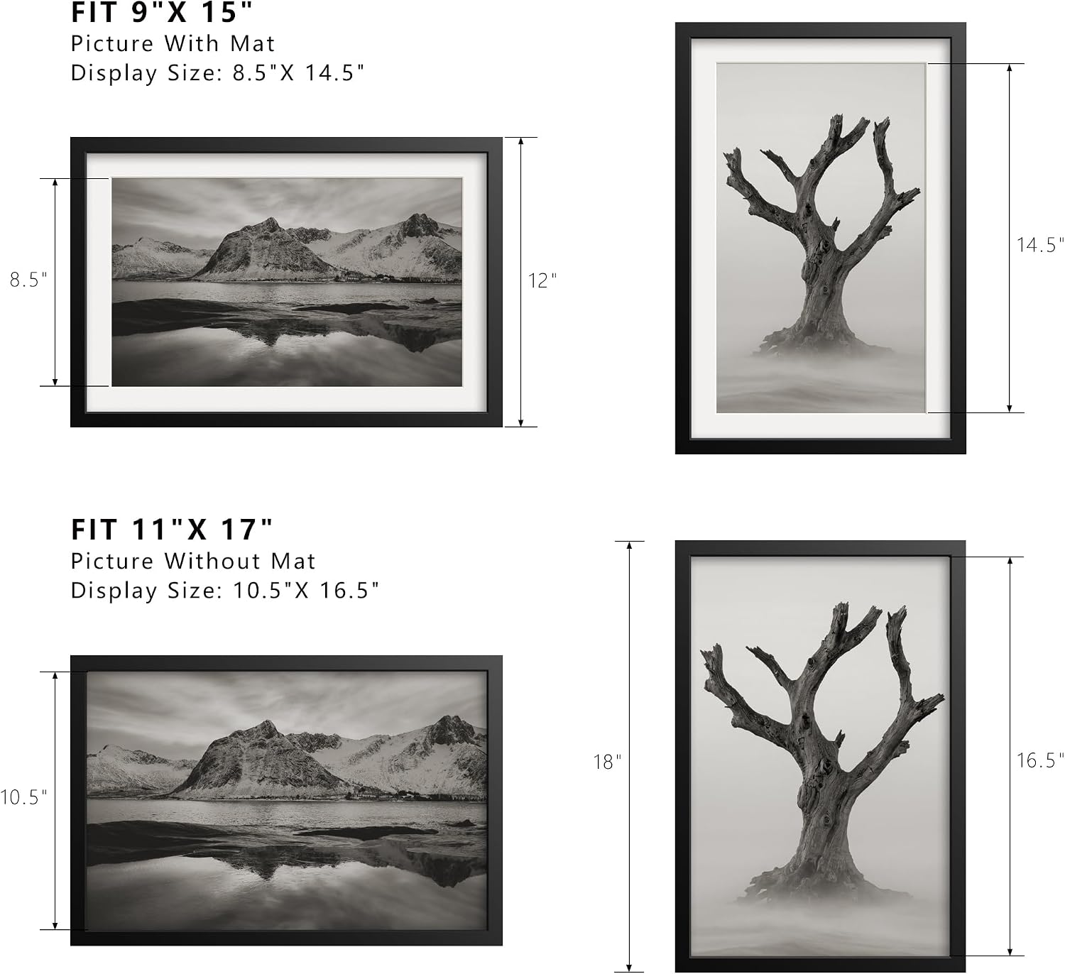 11x17 Picture Frames with 9x15 Mat - Black Photo Frame 1 Pack - Image 2