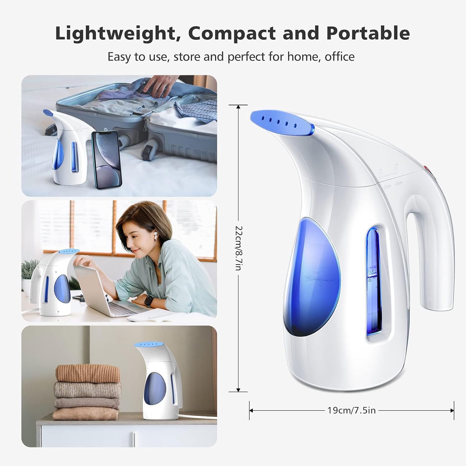 HiLIFE Steamer for Clothes, Portable Handheld Clothing Steamer, 240ml Big Capacity, 700W, Strong Power, Fabric Quick Wrinkle Remover with Brush for Home, Office(ONLY 120V) -Blue - Image 2