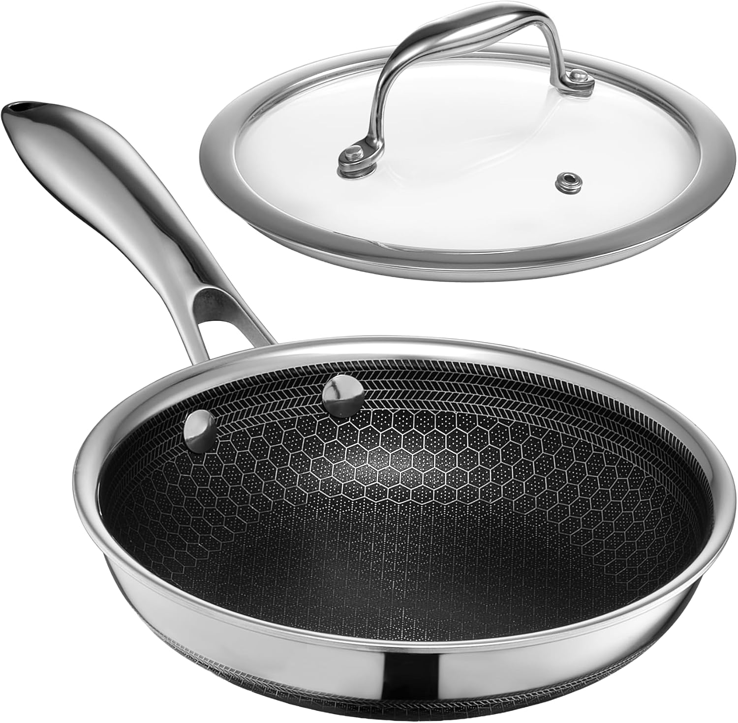 HexClad 7" Hybrid Nonstick Frying Pan with Lid, Dishwasher & Oven Safe