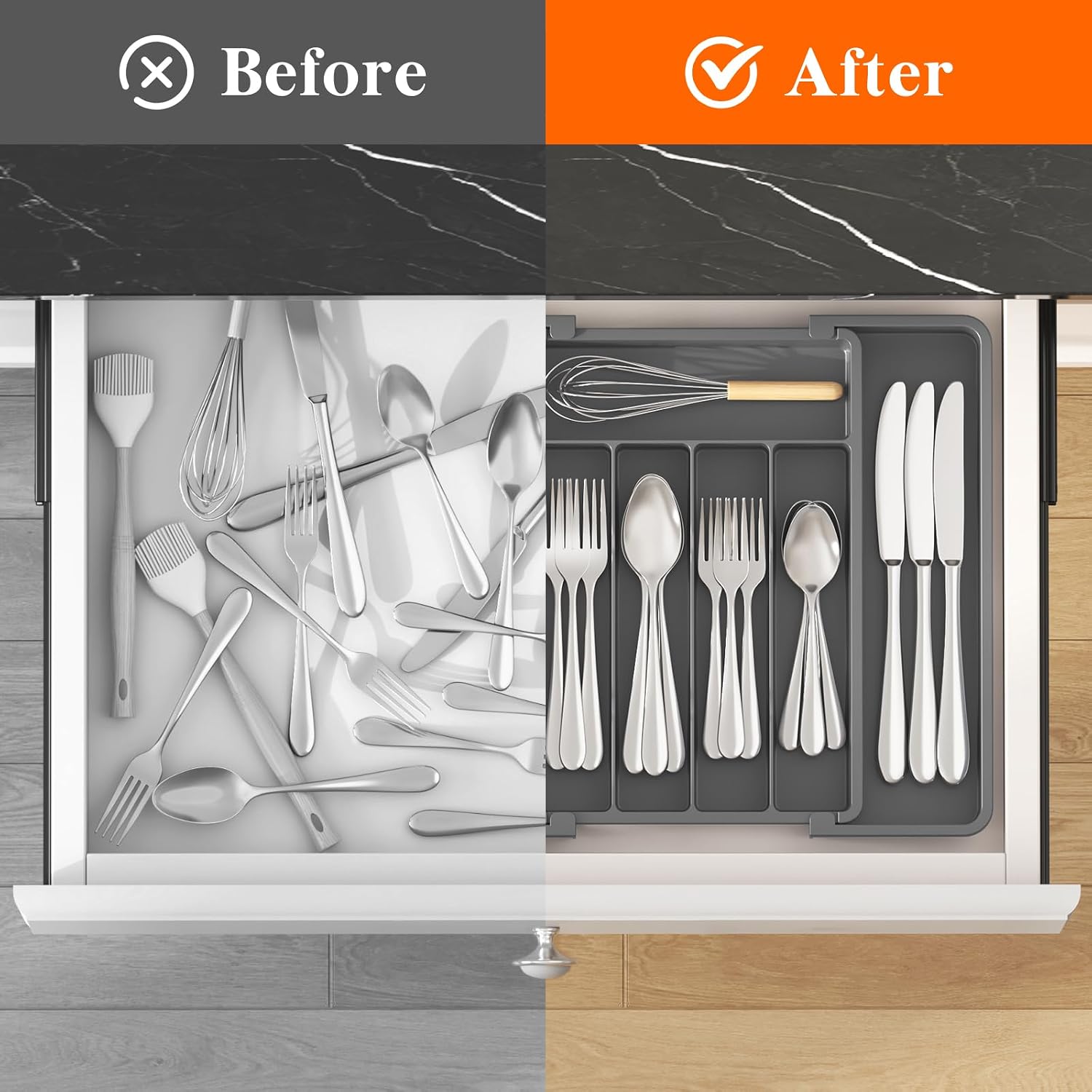 Lifewit Expandable Silverware Drawer Organizer, Kitchen Utensil Tray - Image 4