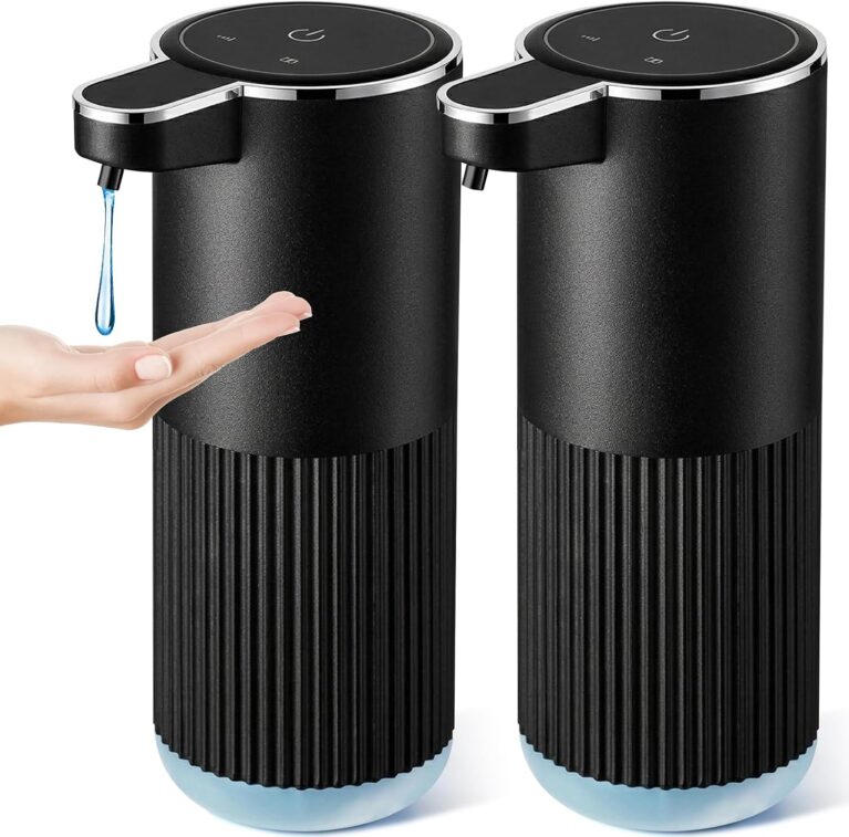 RYTOXILO Automatic Soap Dispenser, 2 Pack Black Touchless Liquid Soap Dispenser for Bathroom, 13.5 Fl Oz Plastic Electric Auto Dish Soap Dispensers Wall Mount for Kitchen with Adjustable Volume