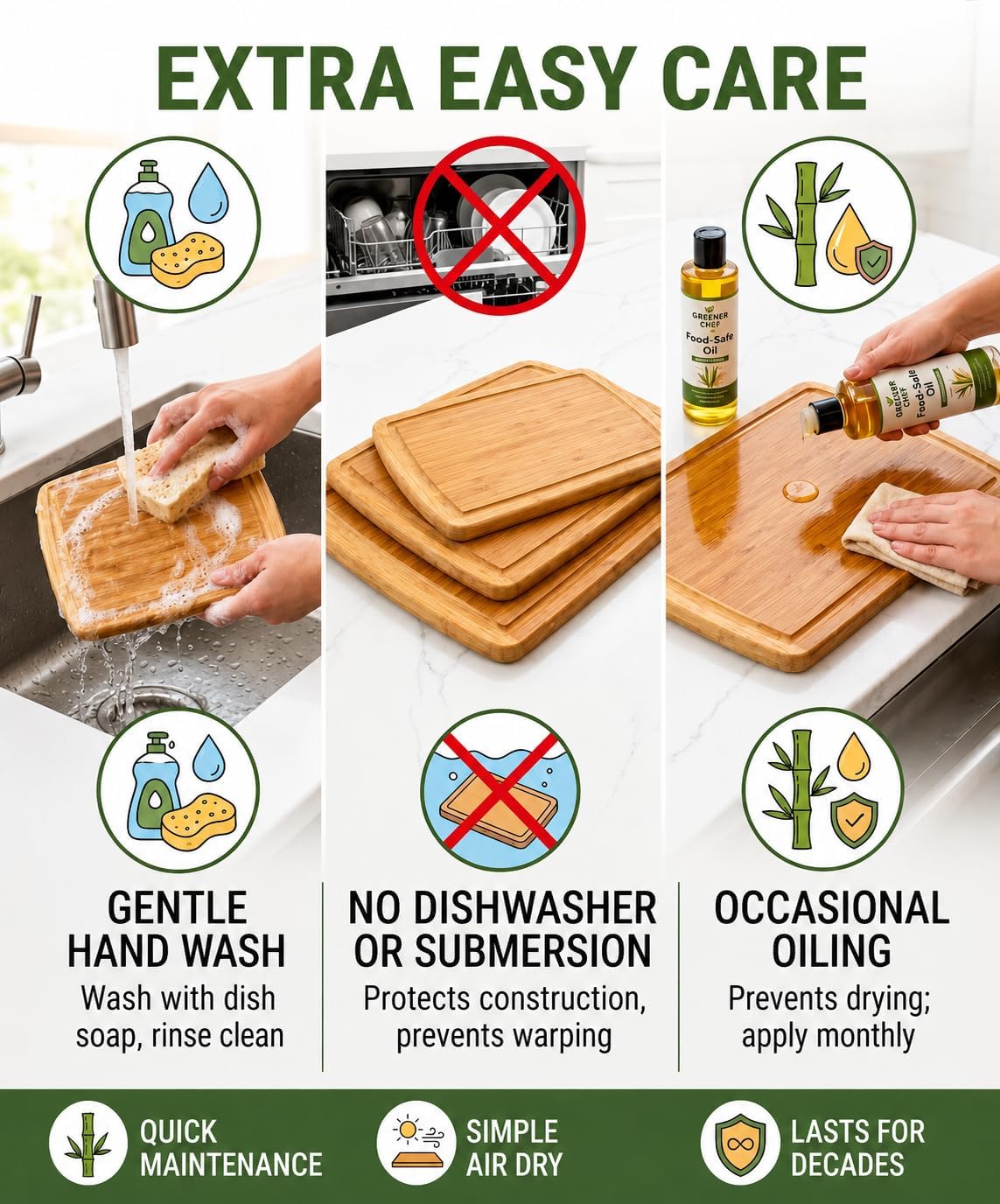 INDESTRUCTIBLE Extra Large Bamboo Cutting Board Set of 3 with Vertical Grain Strength Technology - XL Wood Cutting Boards for Kitchen and Lightweight Chopping Board Set - Replacements for Life - Image 8