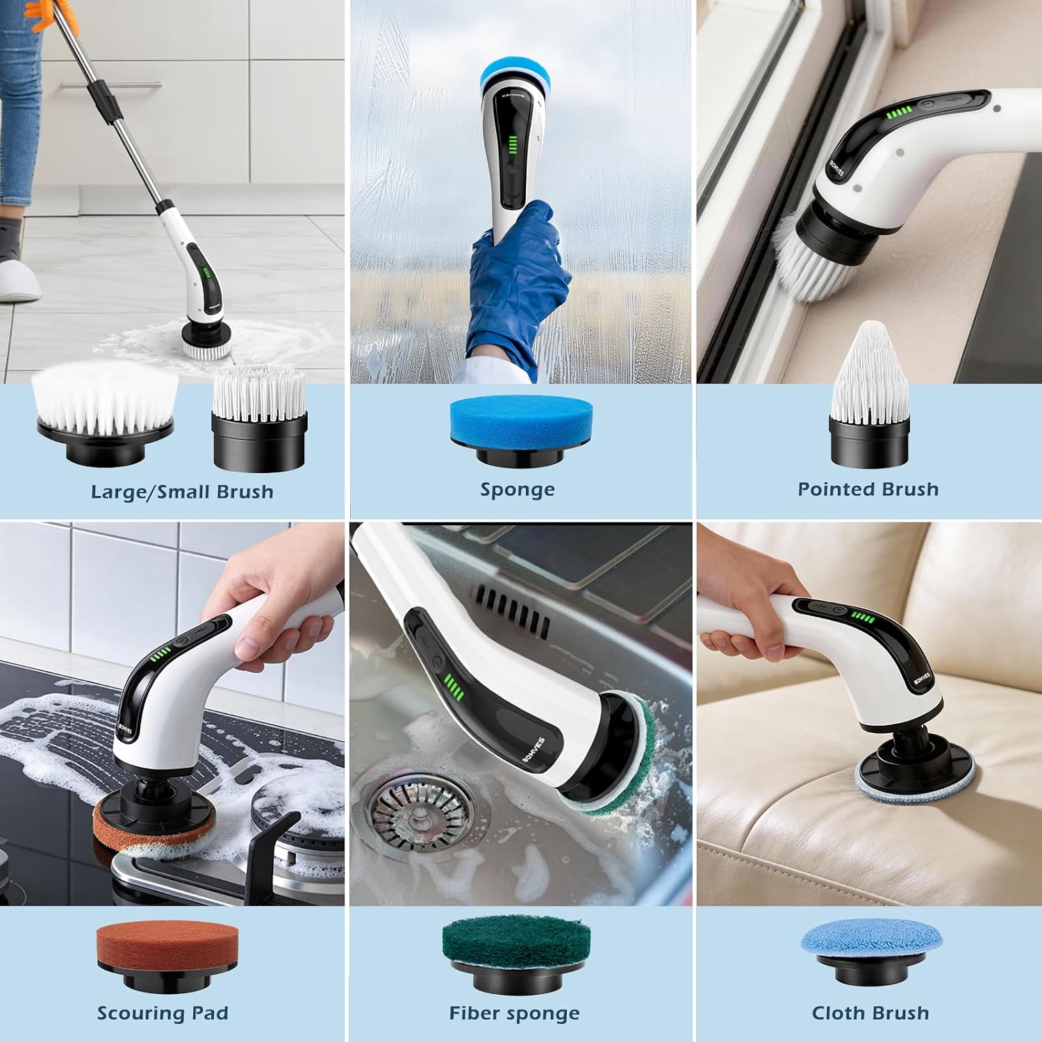 Electric Spin Scrubber, Power Shower Cleaning Brush with Long Handle - Image 6