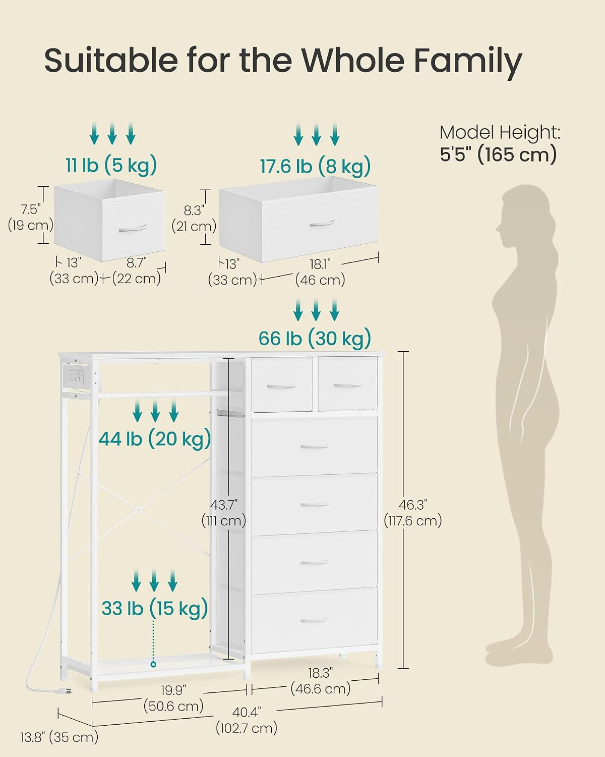 SONGMICS Dresser with Hanging Rod, Closet Organizer with 6 Fabric Drawers - Image 3