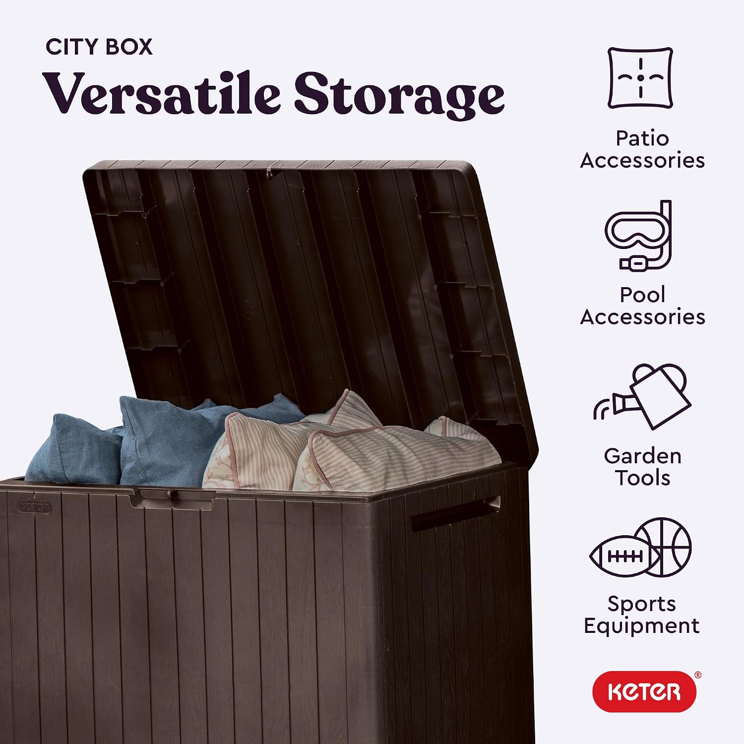 Keter City 30 Gallon Resin Outdoor Storage Box and Patio Furniture Side Table for Pool and Garden Accessories, Brown - Image 4