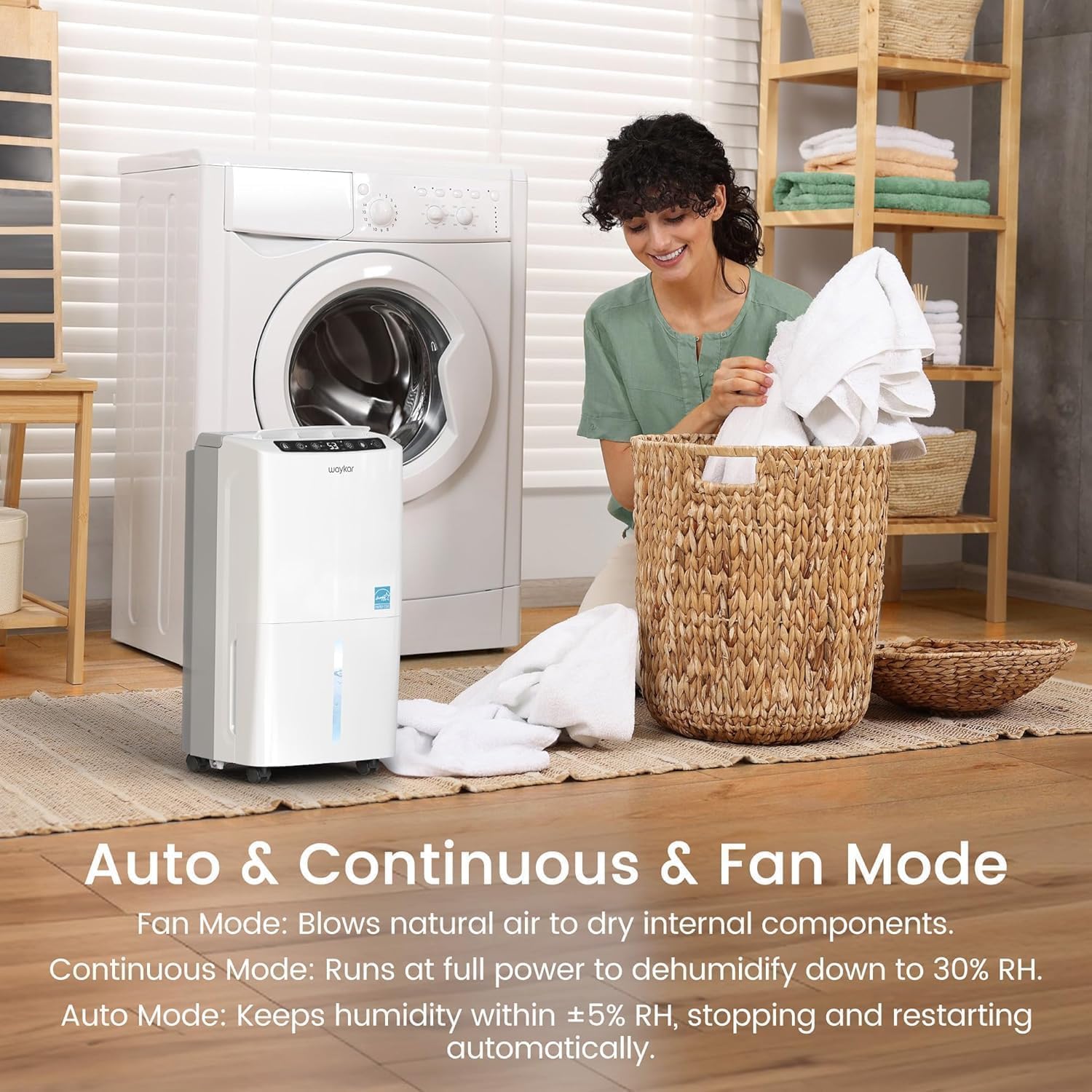 Waykar 34 Pints 2025 Most Efficient Energy Star Dehumidifier for Home & Basement, Ideal for Spaces up to 2,000 Sq. Ft. with Auto or Manual Drainage, 0.62-Gallon Water Tank - Image 5