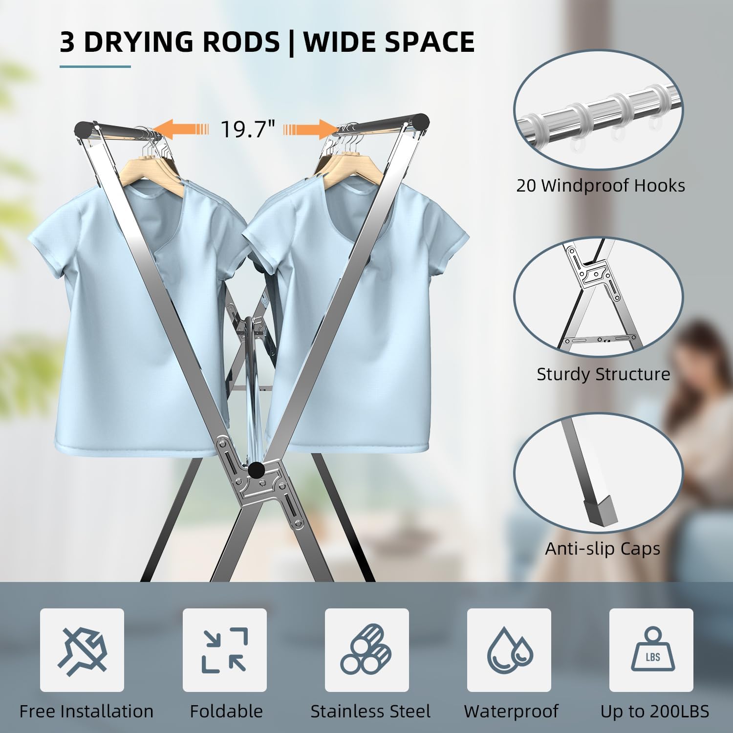95" Clothes Drying Rack,Laundry Drying Rack Clothing for Indoor Outdoor - Image 2