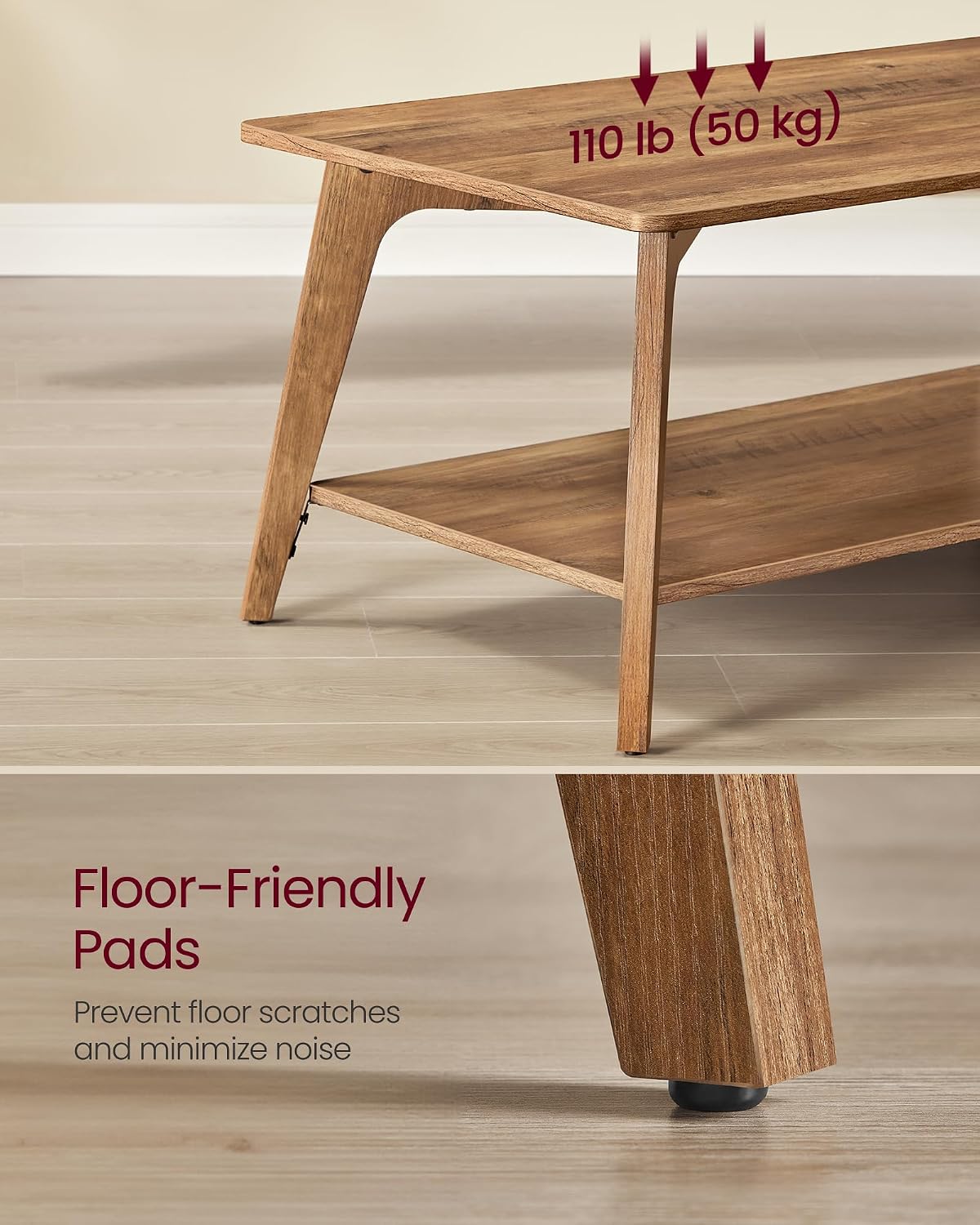 VASAGLE Coffee Table, 2-Tier Center Table with Storage, Tapered Legs - Image 6