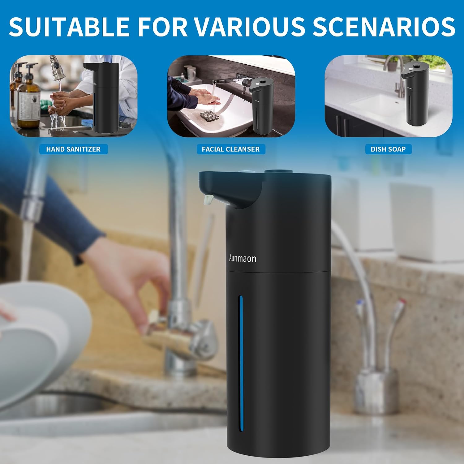 Automatic Soap Dispenser Touchless,15-Level,Kitchen Bathroom Black - Image 7