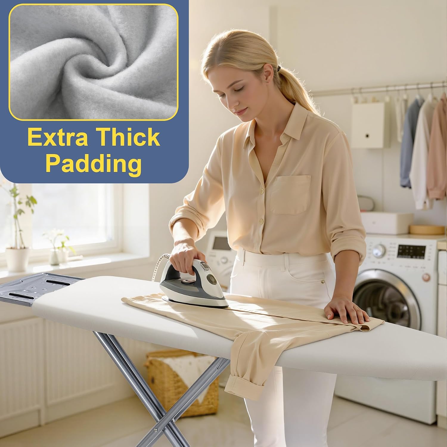 Ironing Board Cover and Pad for Standard Size 15" x 54", Cream - Image 4