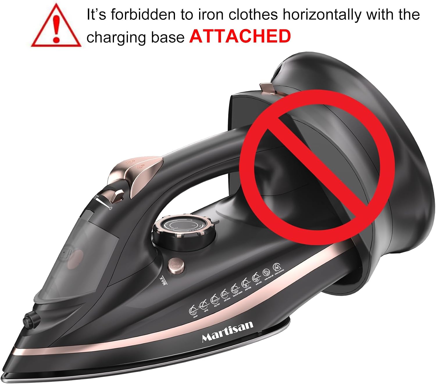 Martisan Cordless Iron for Clothes, 1600W, Wireless, Rapid Heating, Retractable Cord, Power Charging Base, Ceramic Soleplate, Auto-off, Anti-calc, Anti-drip, Self Clean - Image 5