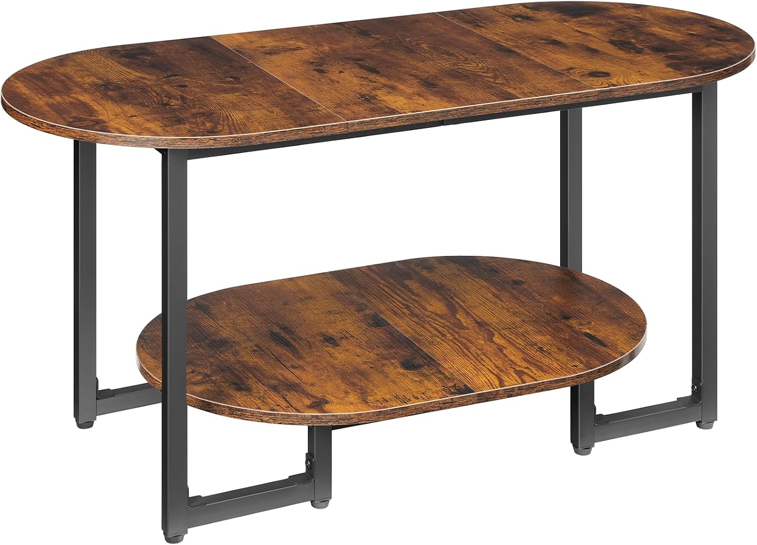 HOOBRO Coffee Table for Living Room, Oval Small Coffee Table with 2-Tier Open Storage Shelf, Industrial Cocktail Tea Table, Wooden Desktop Center Table, Farmhouse, Home Office, Rustic Brown BF09KF01 - Image 9
