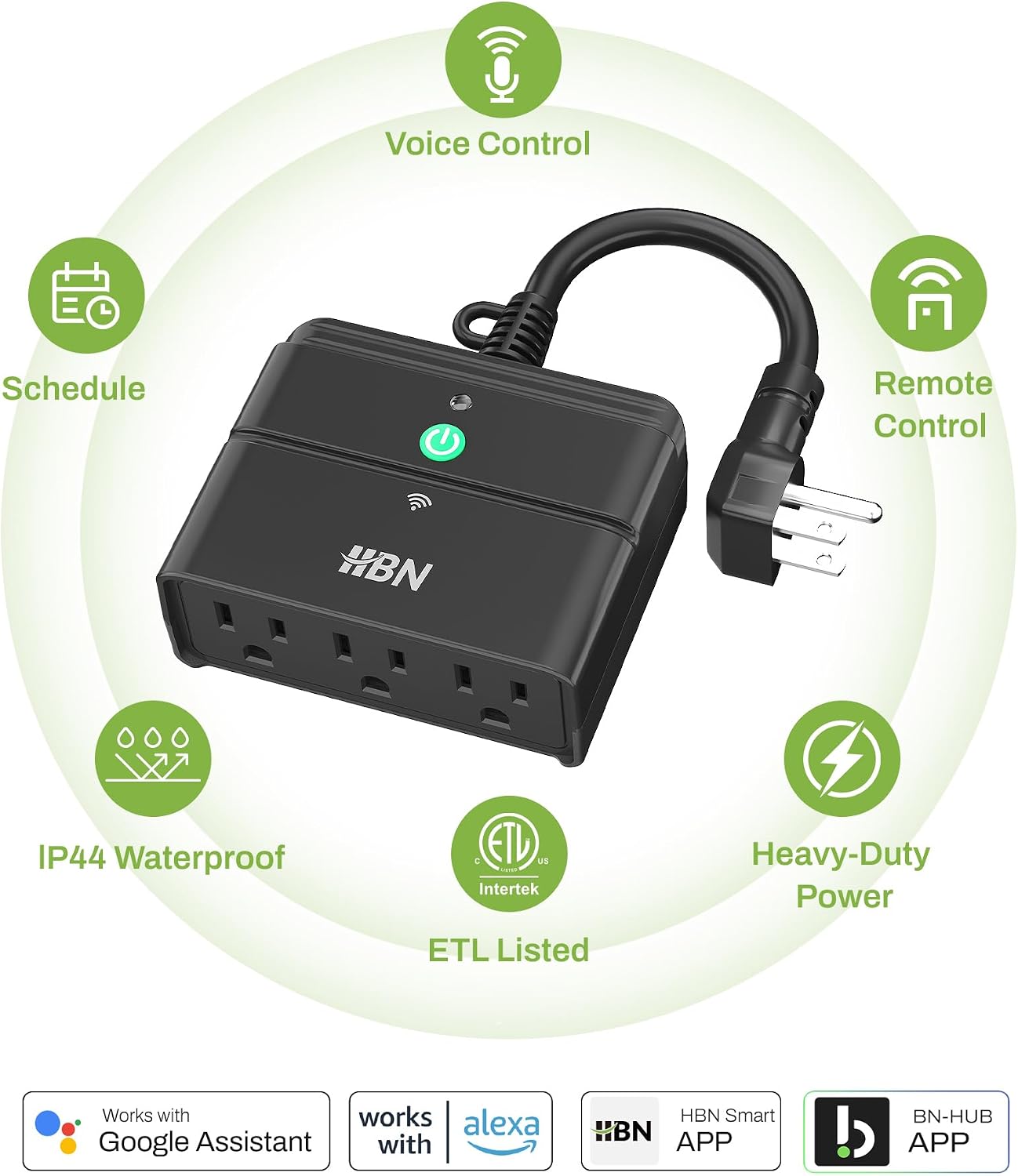HBN Outdoor Smart Plug, WiFi Smart Outlet Plug with 3 Independently Outlets - Image 2