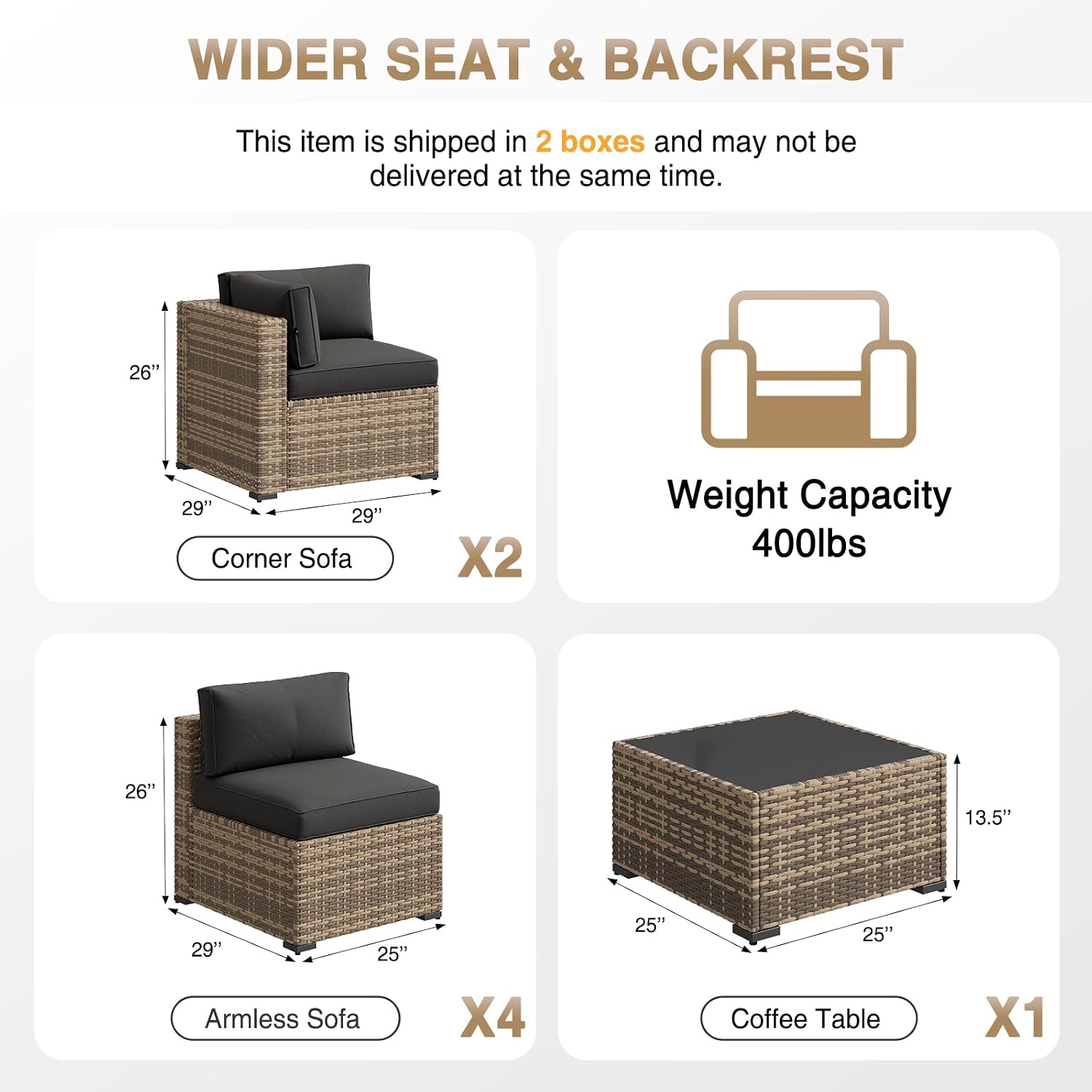 Aoxun Patio Furniture Sets, 7-Piece Outdoor Furniture with Thick Cushions, Wicker Conversation Set Sectional Sofa for Backyard, Poolside, Garden - Image 7