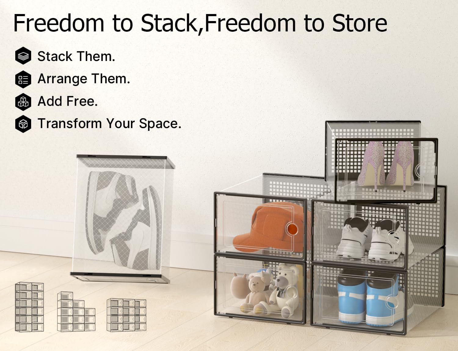 Kuject X-Large Shoe Storage Boxes 12 Pack, Clear Stackable Shoe Organizer - Image 9
