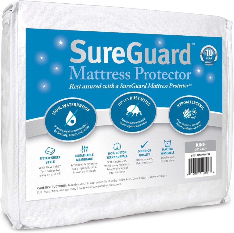 SureGuard King Size Mattress Protector - 100% Waterproof, Hypoallergenic - Premium Fitted Cotton Terry Cover