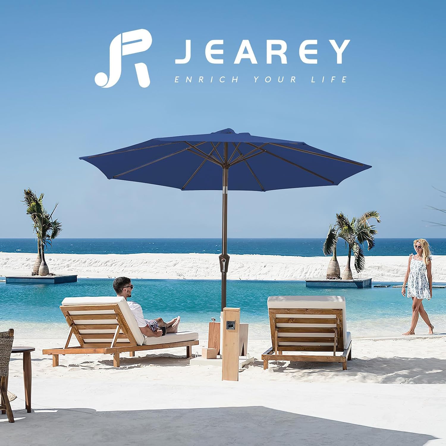 JEAREY 10FT Outdoor Patio Umbrella, Market Umbrella, Navy - Image 6