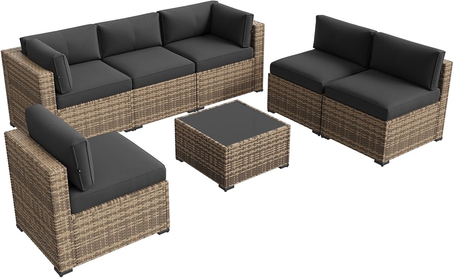 Aoxun Patio Furniture Sets, 7-Piece Outdoor Furniture with Thick Cushions, Wicker Conversation Set Sectional Sofa for Backyard, Poolside, Garden - Image 8