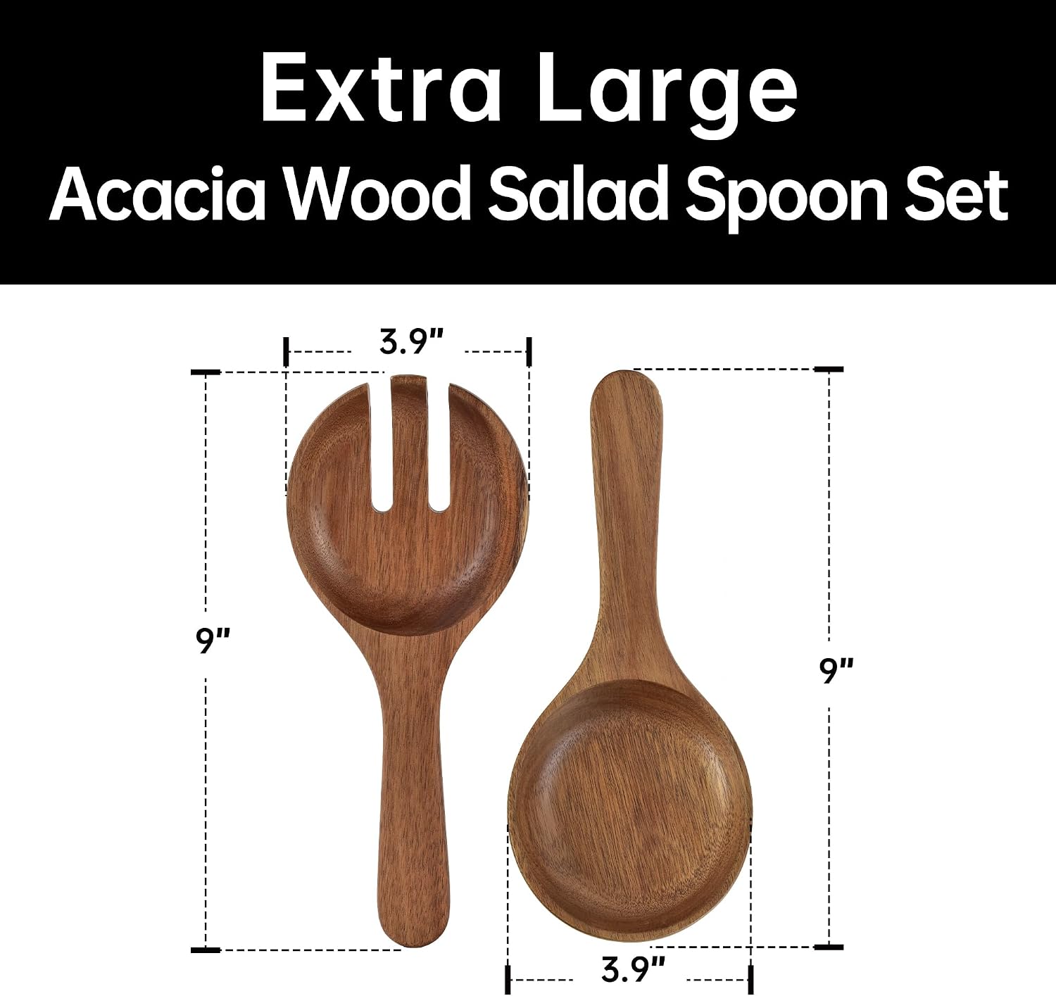 KITEISCAT Extra Large Glass Salad Bowl Set - Party Salad Bowls with Acacia Wood Base and Serving Utensils - Elegant and Practical Kitchen Must-Have - Image 3