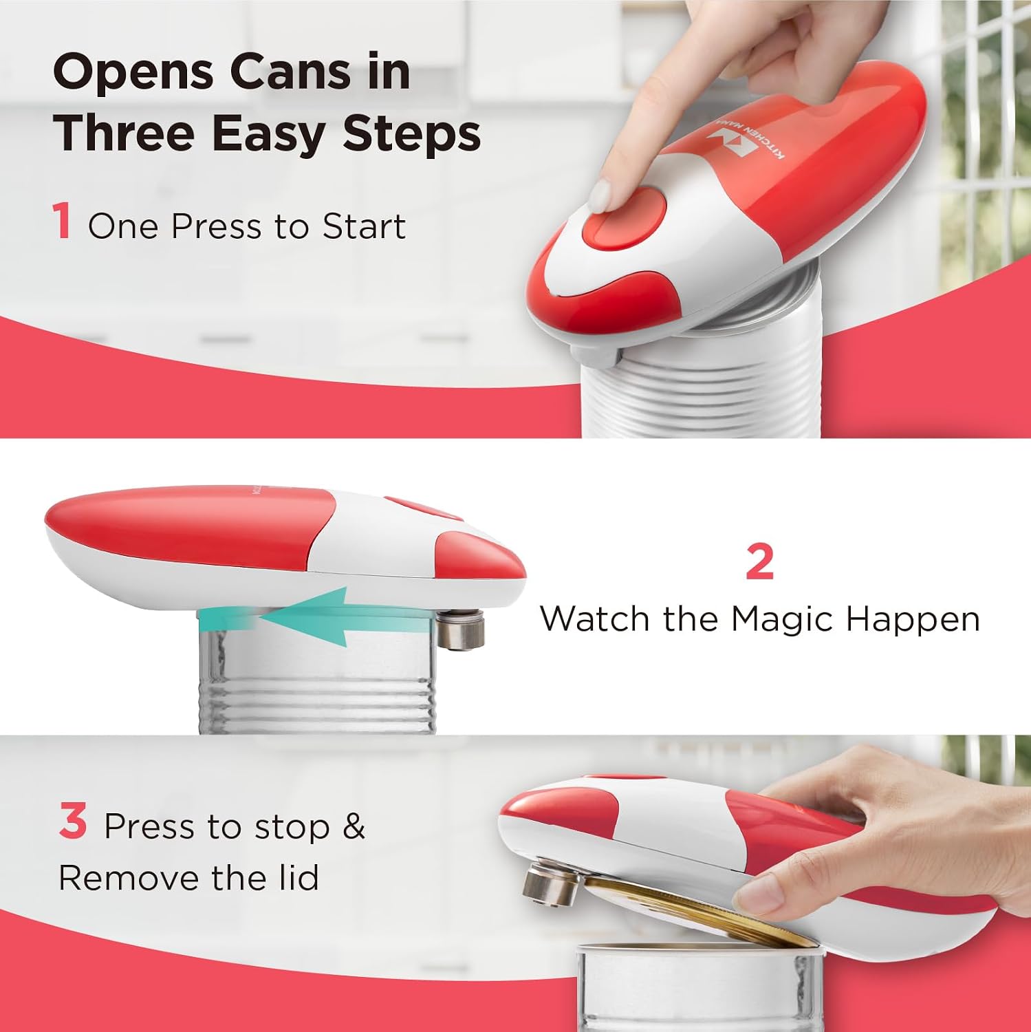 Kitchen Mama Auto Electric Can Opener, Battery Operated, Red - Image 2