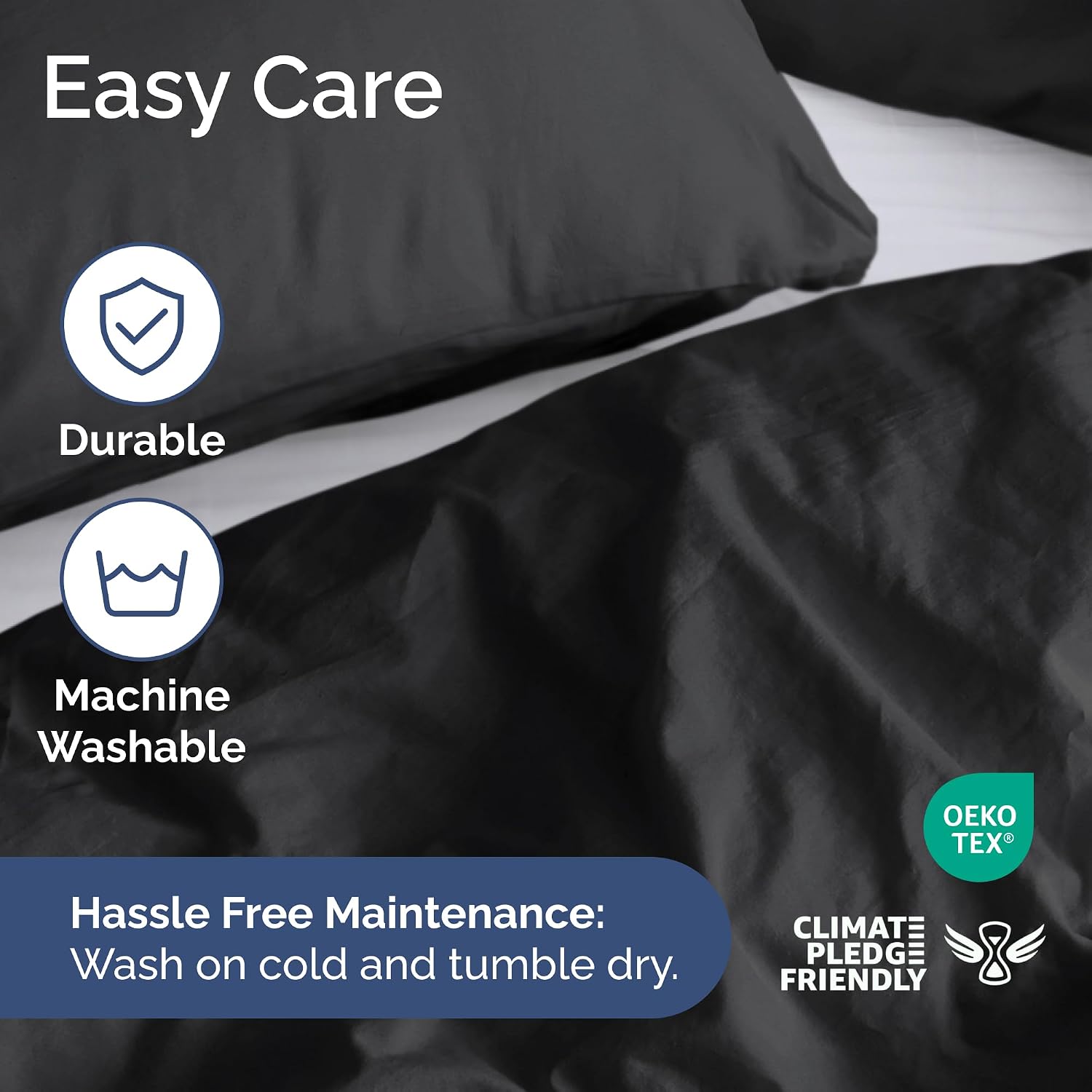 Duvet Cover Full Size - Extra Soft 3 Piece with Zipper Closure - Black - Image 6