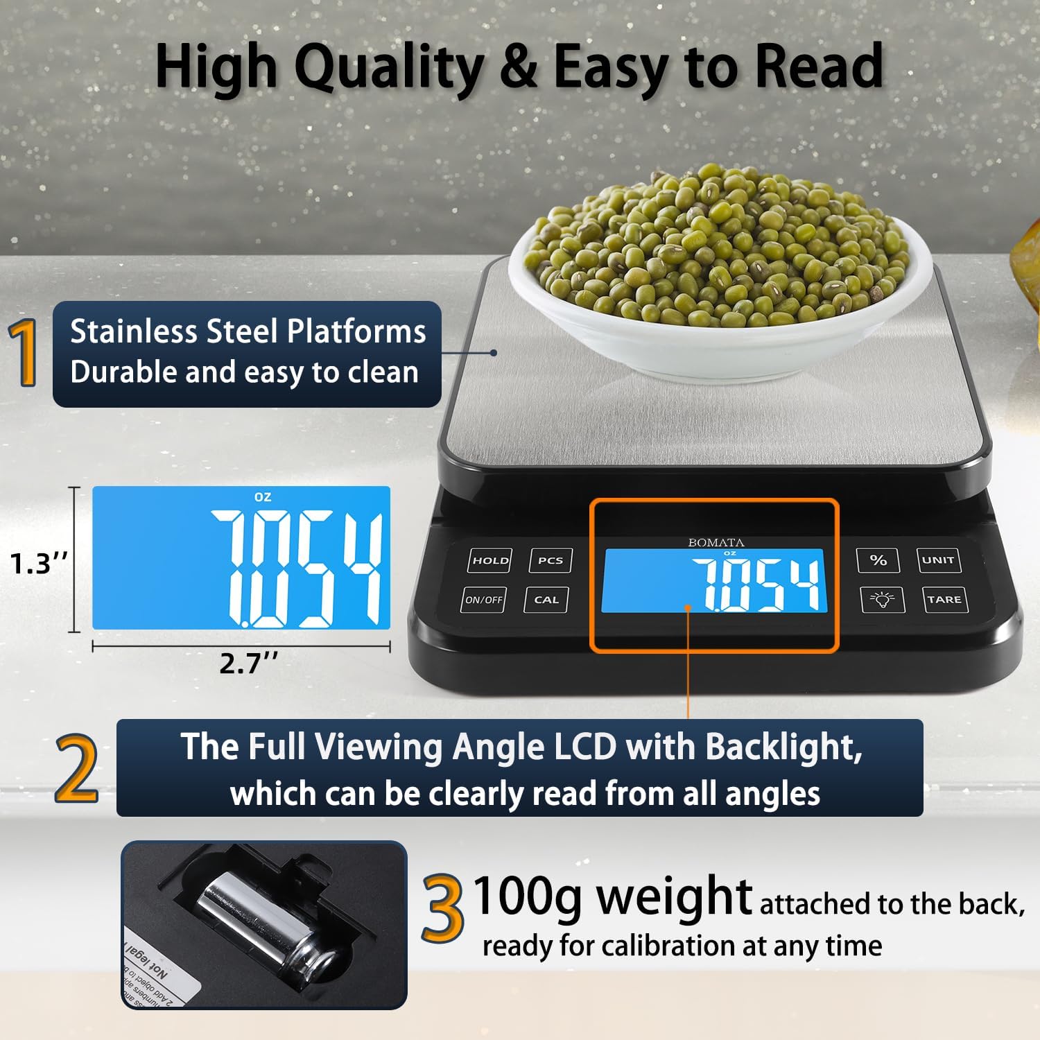 BOMATA Large Kitchen Scale 0.1g/0.001oz High Precision, 11lb Bakery Scale - Image 6
