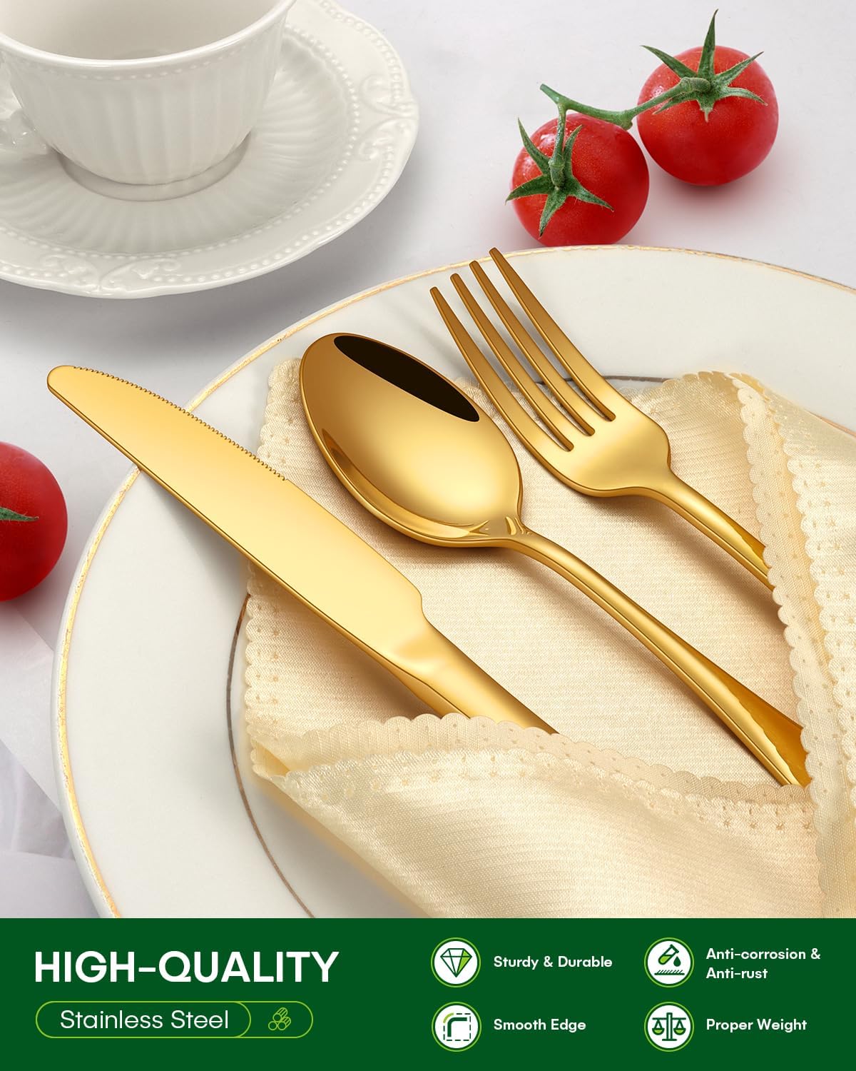 PHILIPALA 20 Piece Gold Silverware Set, Stainless Steel Flatware Set for 4 Food Grade Novelty Flatware Cutlery Utensil Set Include Knife Fork Spoon Mirror Polished Dishwasher Safe - Image 3