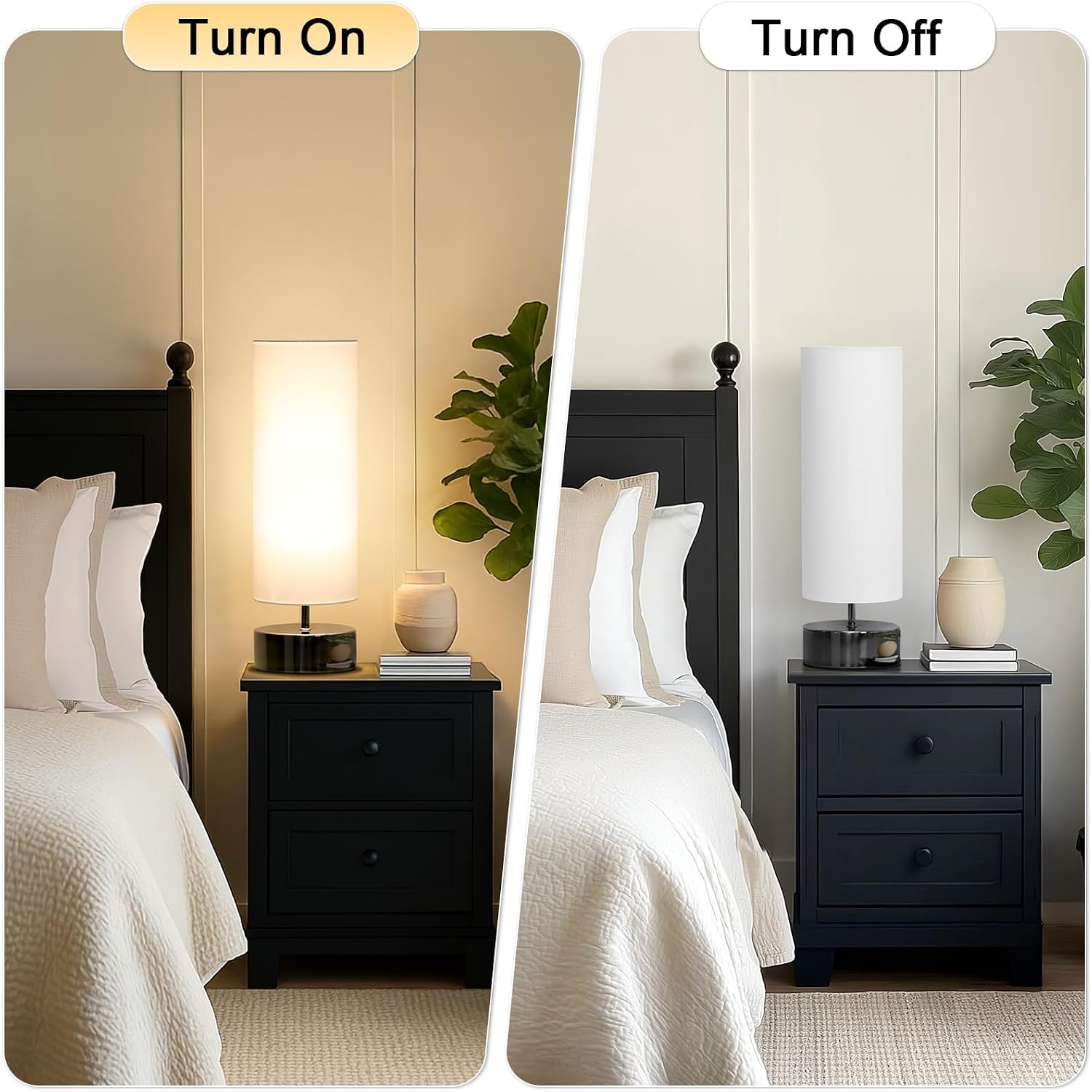 Touch Table Lamp, 3-Way Dimmable Bedside Lamp with Cylinder Fabric Shade - Image 4