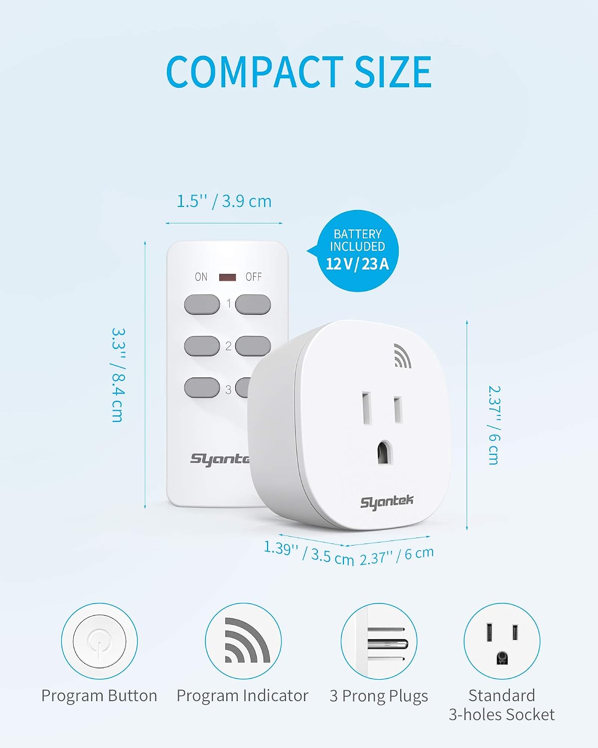 Syantek Remote Control Outlet Wireless Light Switch for Household Appliances, Expandable Remote Light Switch Kit, Up to 100 ft Range, FCC Certified, ETL Listed, White (3 Outlets + 1 Remotes) - Image 8