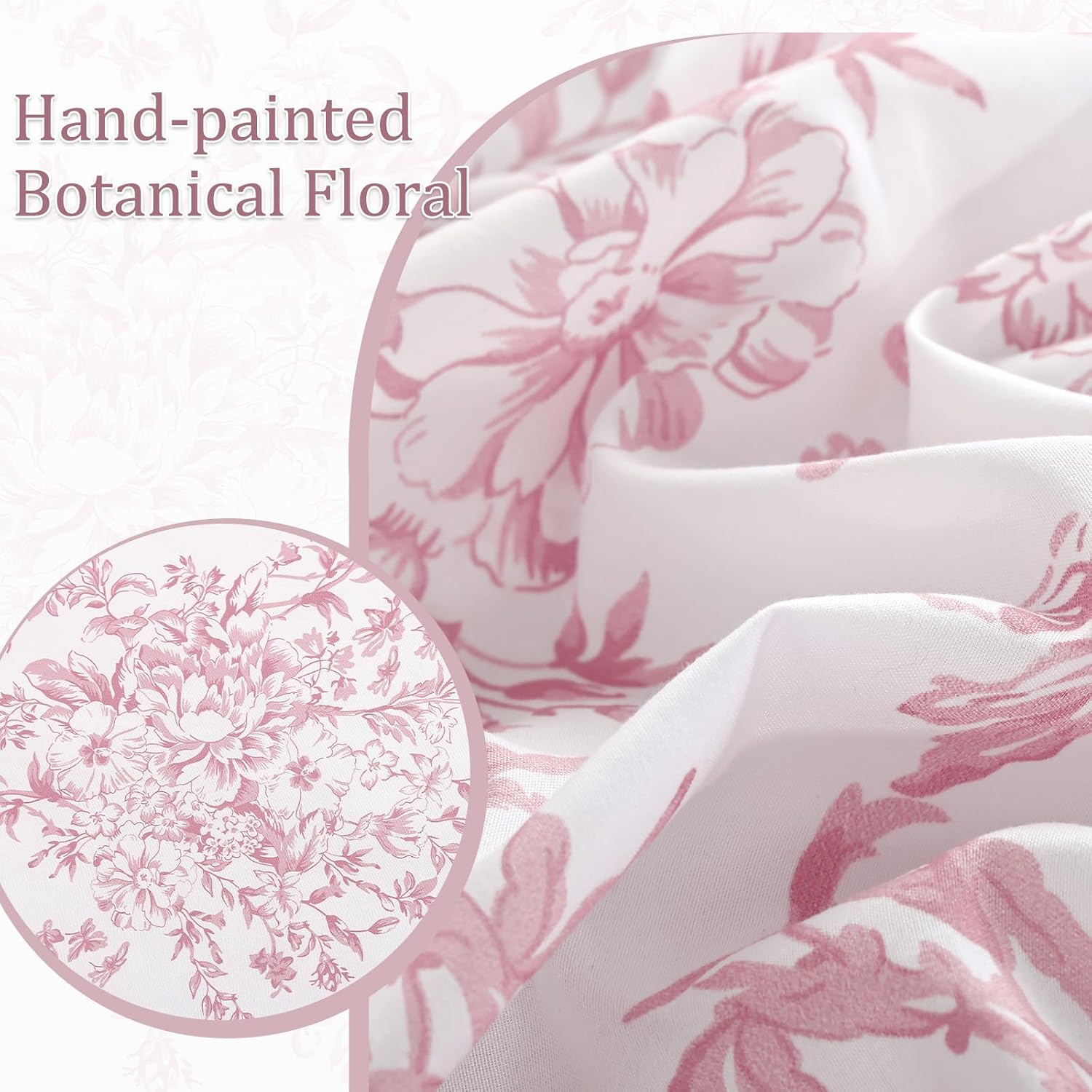 WONGS BEDDING Queen Size Comforter Set, 8 Pieces Pink Floral Bed in a Bag Comferter Sets, Botanical Print Soft Fluffy Microfiber Complete Bedding Sets for All Season (90"x90") - Image 5