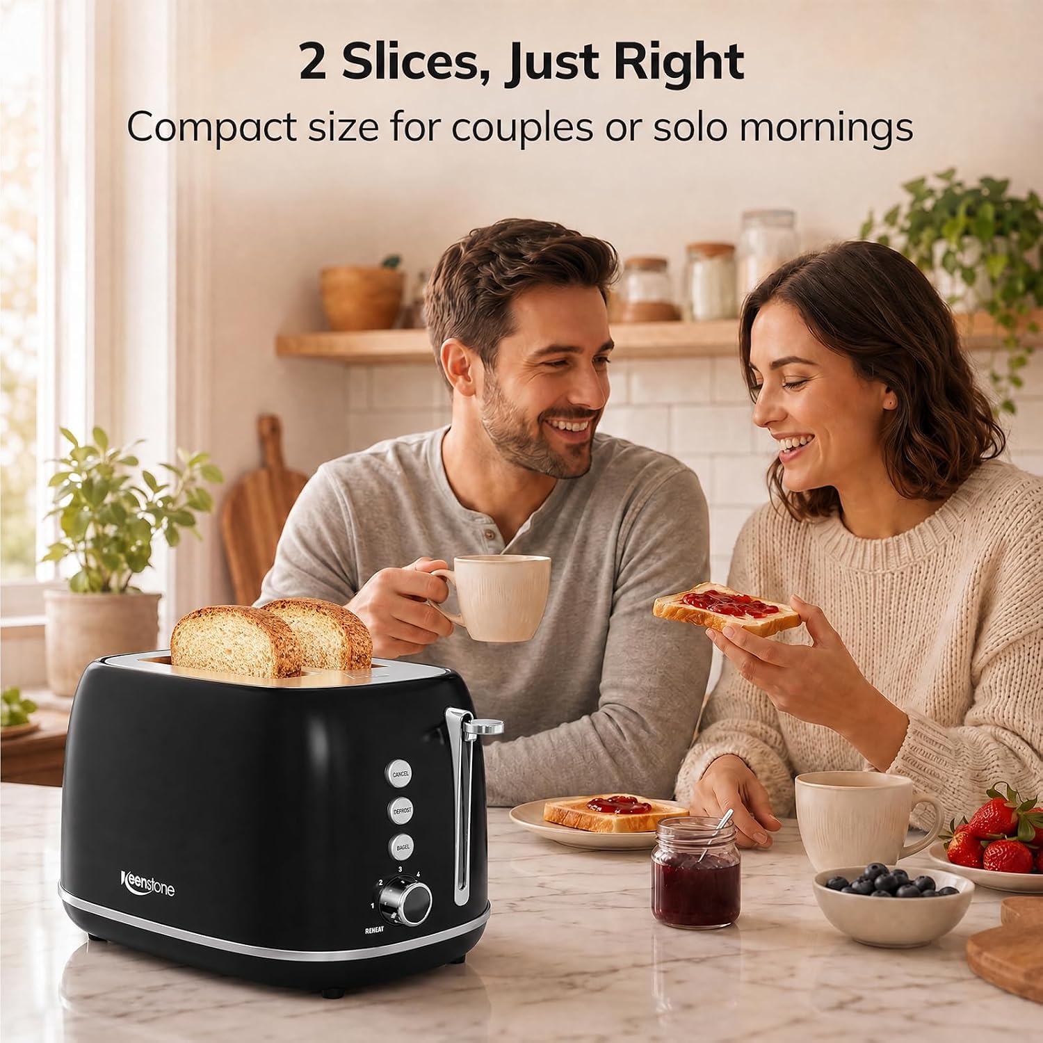 2 Slice Retro Stainless Steel Toaster with Bagel, Cancel, Defrost Function and 6 Bread Shade Settings Bread Toaster, Extra Wide Slot and Removable Crumb Tray (Black) - Image 7