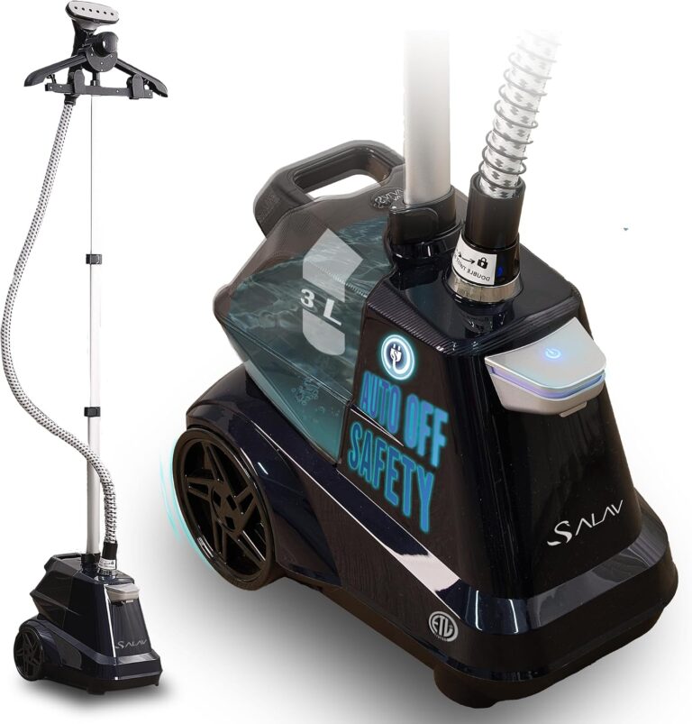 SALAV Commercial-Grade Standing Garment Steamer for Clothes with Auto-Off Safety 1800W Powerful Steam X-Large 3L Water Tank, 90-Min Continuous Use, Pedal-Control System, Beeps when Out of Water, Navy