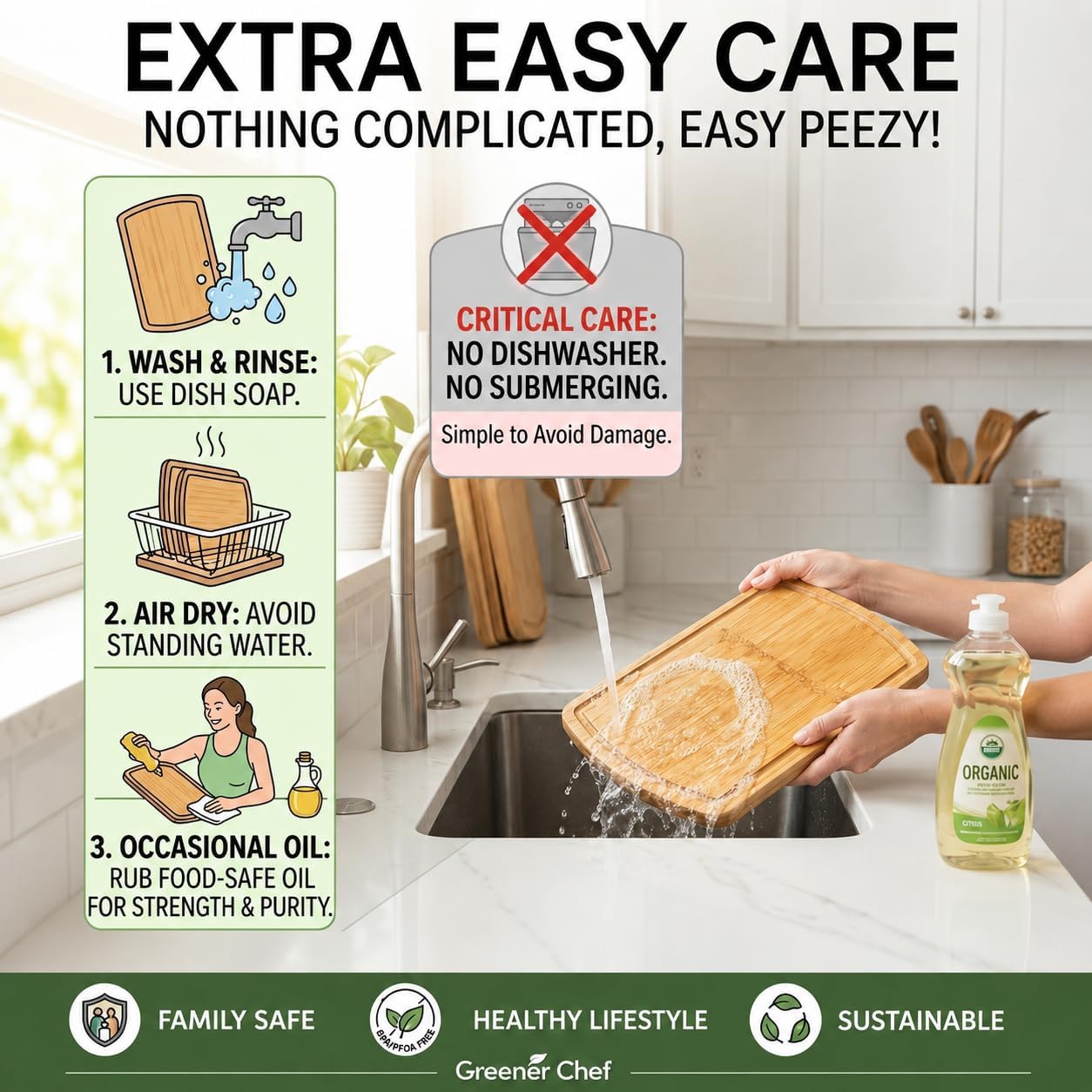 SAFEST Extra Large Bamboo Cutting Board Set of 3 with Glue-Free Surface Technology - Extra Spacious Wood Cutting Boards for Kitchen and XL Chopping Board Set - Replacements for Life - Image 5