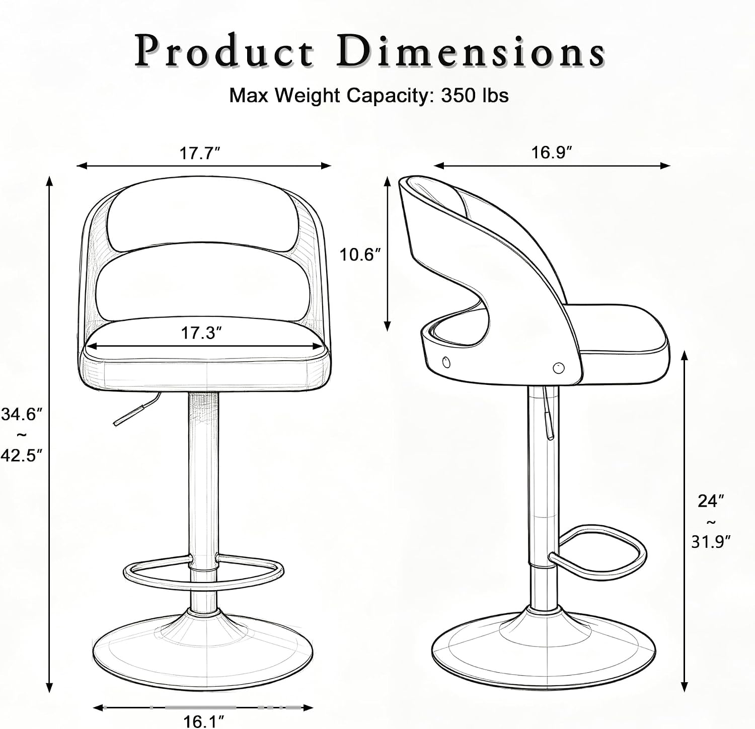 Adjustable Bar Stools Set of 2, Swivel Bar Stools with Back,Beige - Image 2