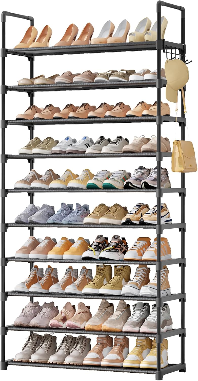 Kitsure 10 Tier Shoe Rack, Tall Shoe Organizer, 32.2" Wide, Black