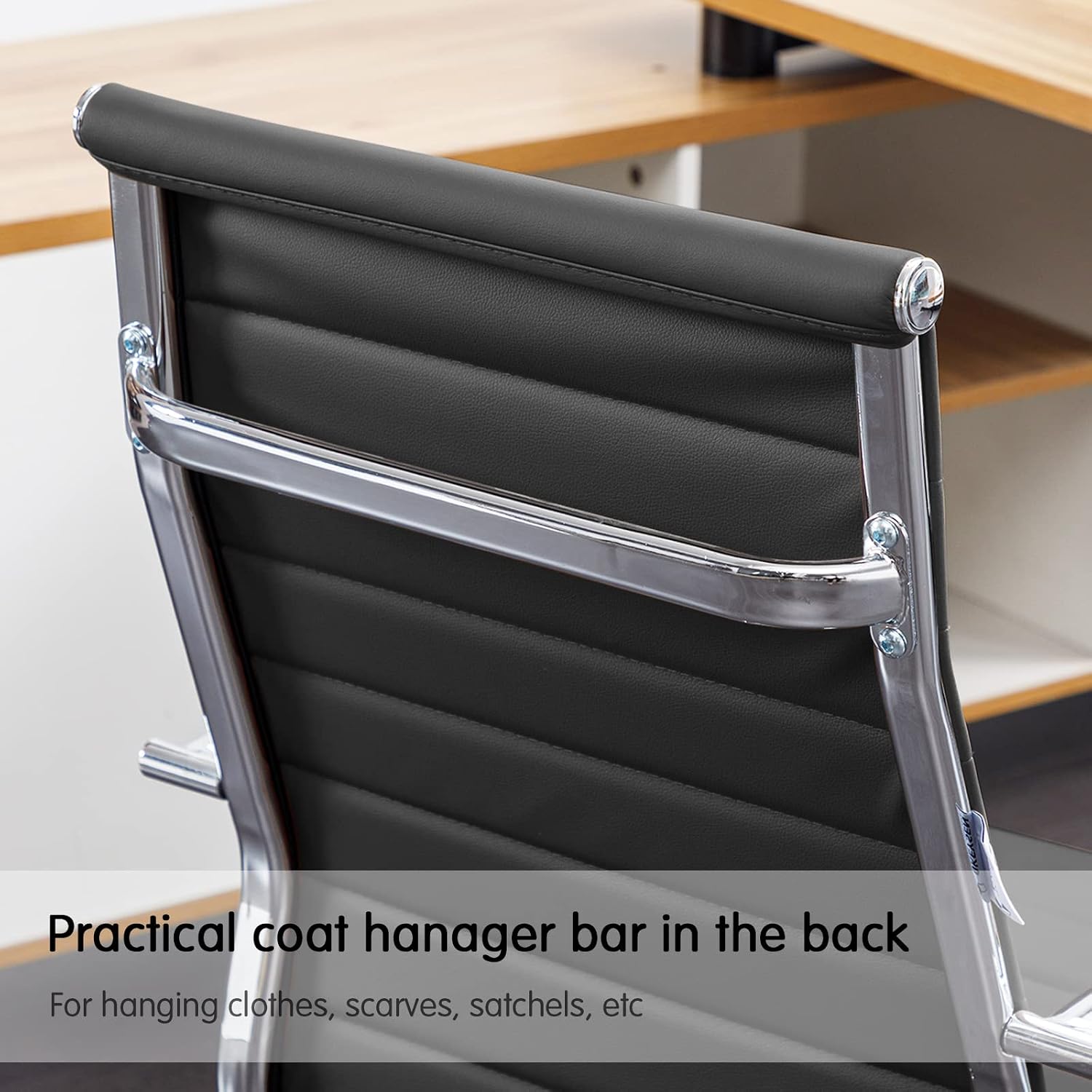 Home Office Chair Ribbed, Modern Leather Conference Room Chairs, Ergonomic Office Desk Chair, High Back Executive Computer Chair, Adjustable Swivel Chair with Arms (Black) - Image 7