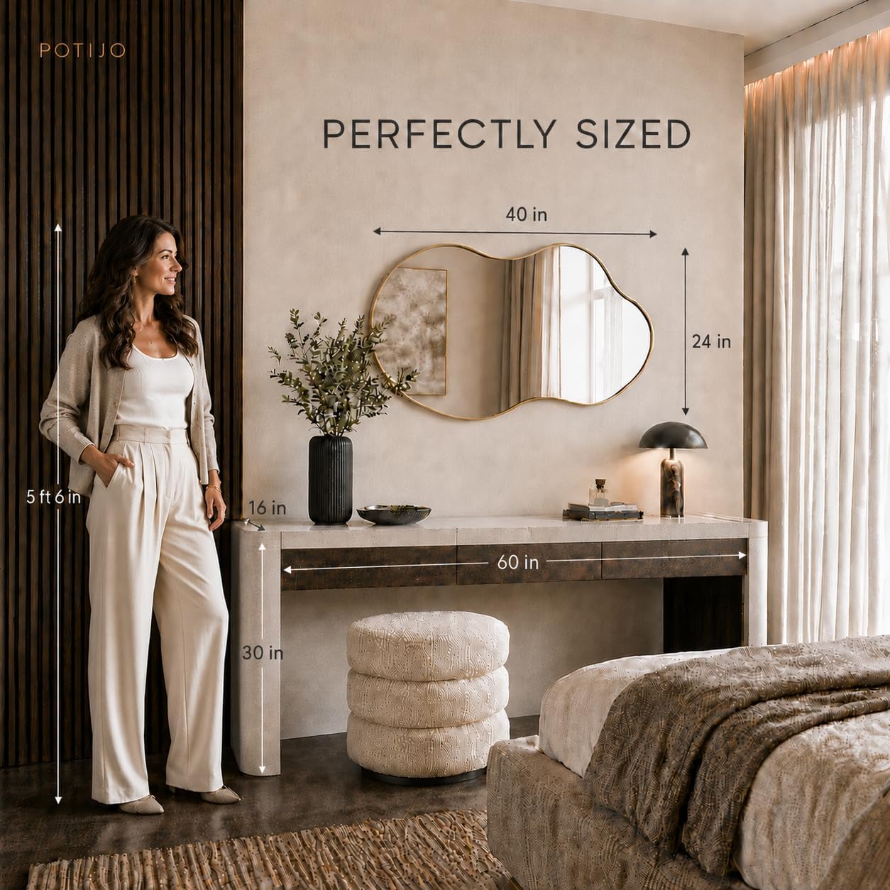 Irregular Wall Mirror 24×40 Inch Wall Mirrors Decorative Gold Modern Asymmetrical Abstract Mirror for Bathroom Bedroom Living Room Entryway Hallway - Image 2