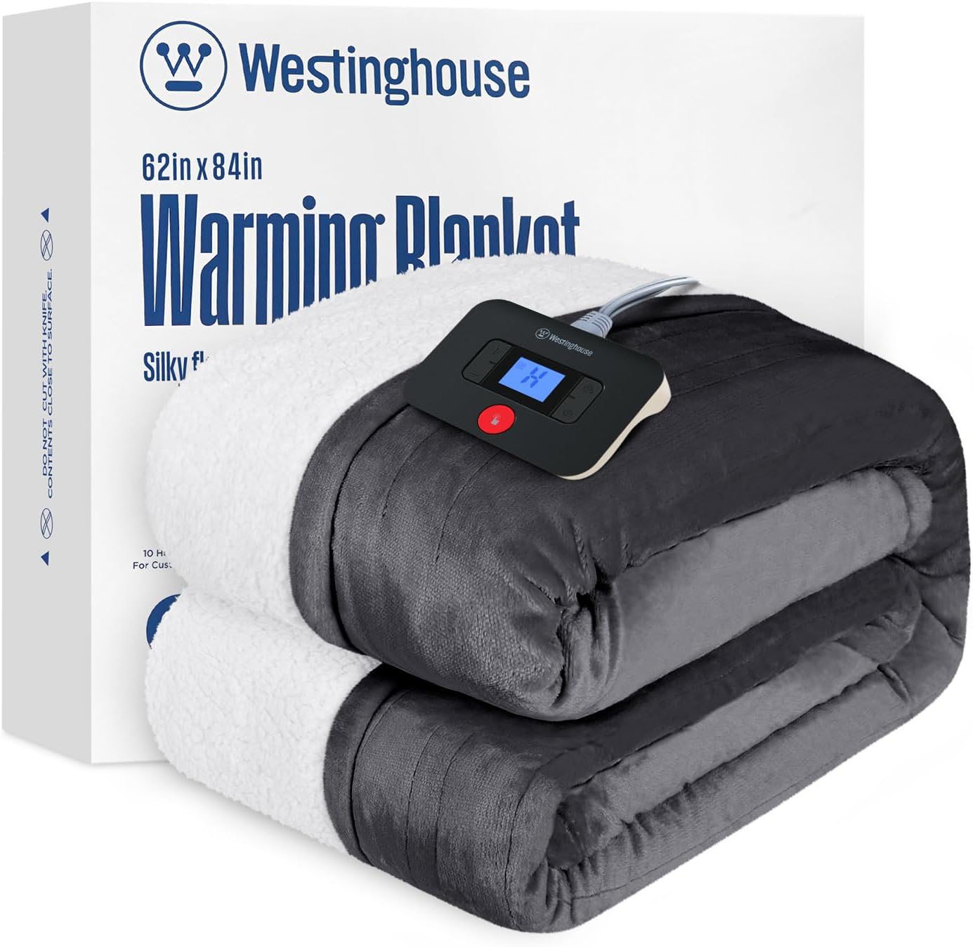 Westinghouse Heated Blanket Twin, 62"x84", Charcoal, ETL Certified