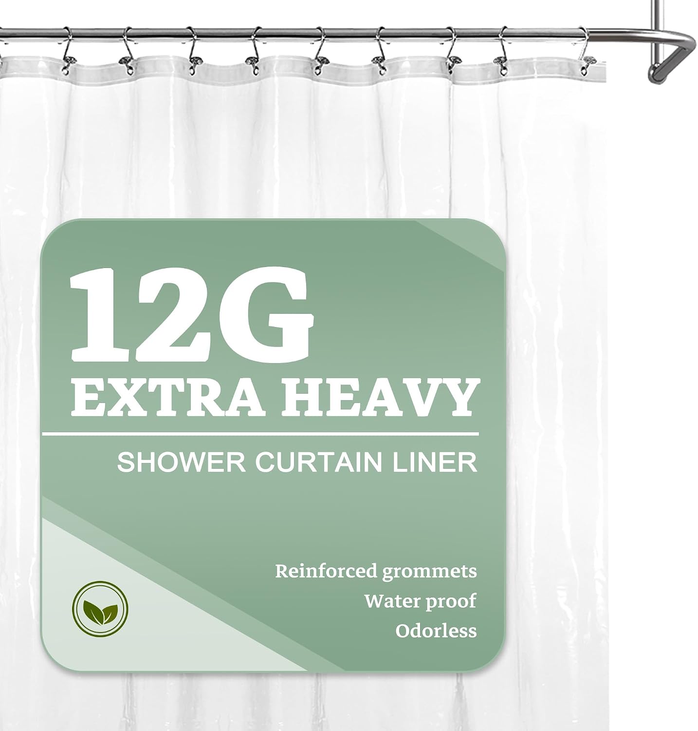 Barossa Design Extra Heavy Duty Shower Curtain Liner Clear, 72x72