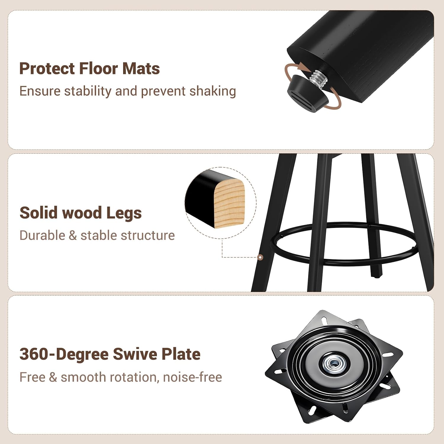 YaFiti 24" Counter Height Bar Stools Set of 2, Faux Leather, Light Tan - Image 6