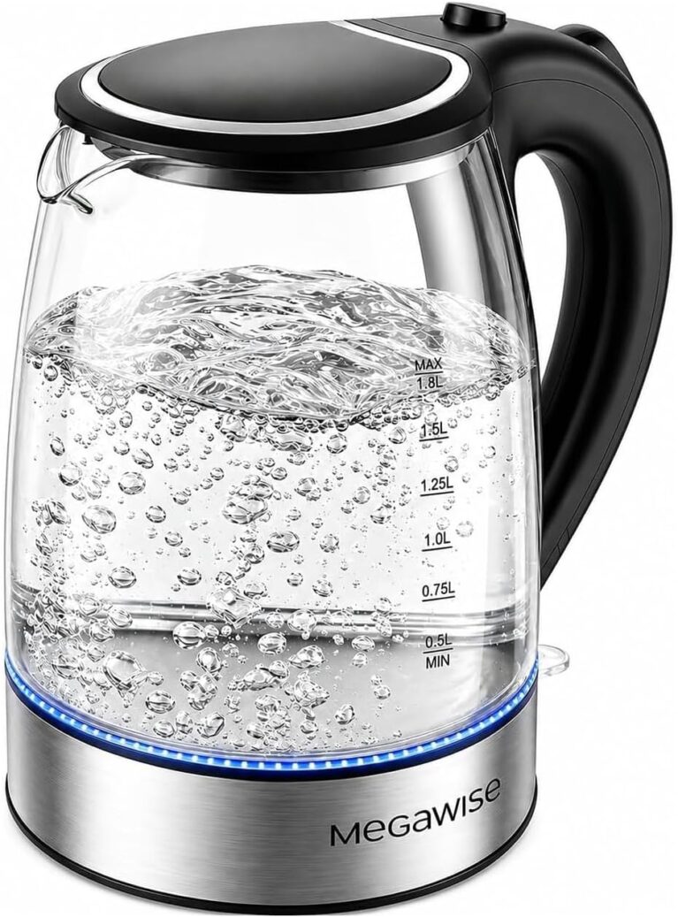 MEGAWISE Electric Kettle, 1.8L Glass Tea Kettle, Auto Shut-Off, Boil-Dry